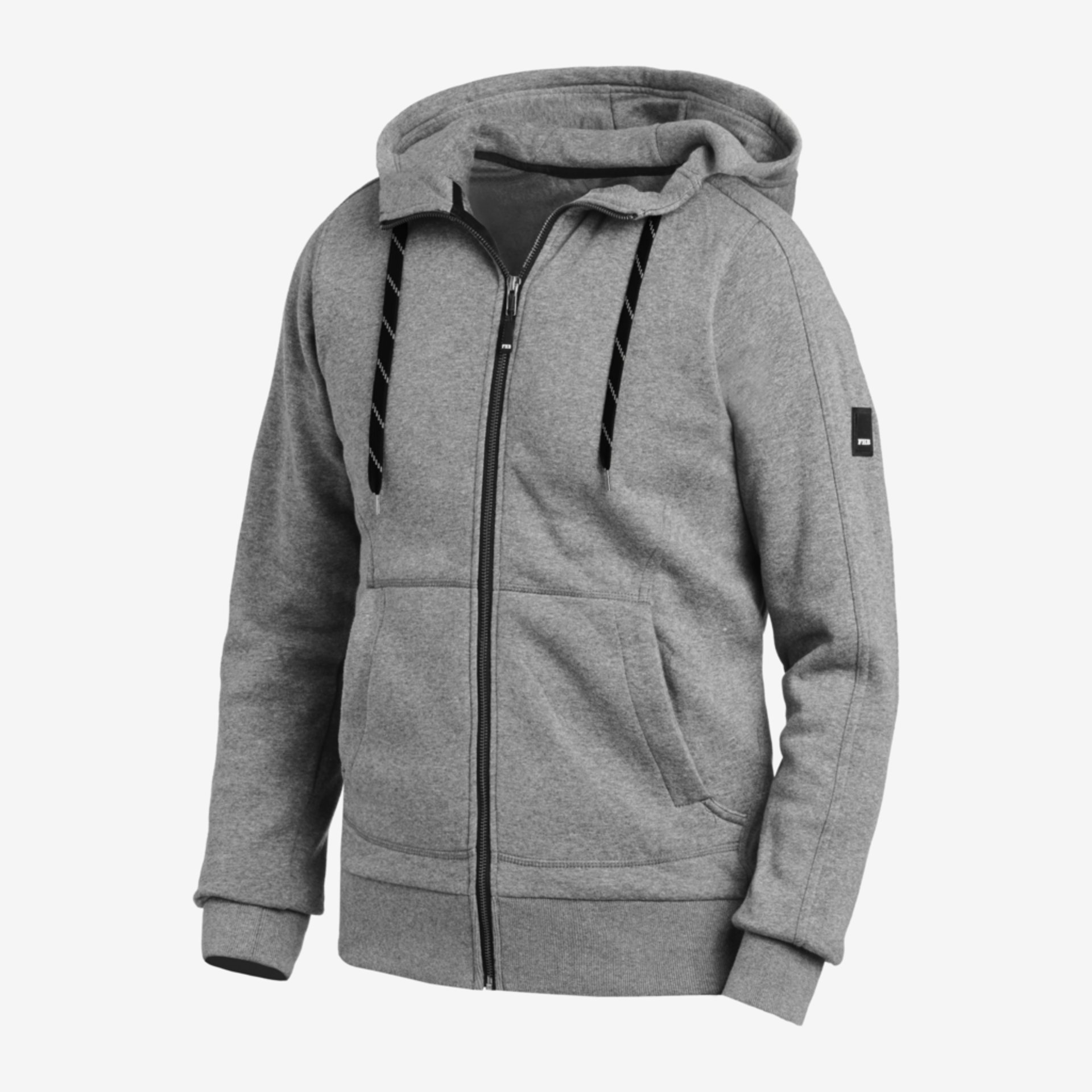Hoodie, Reißverschluss, Grau, Kängurutasche, Kordelzug