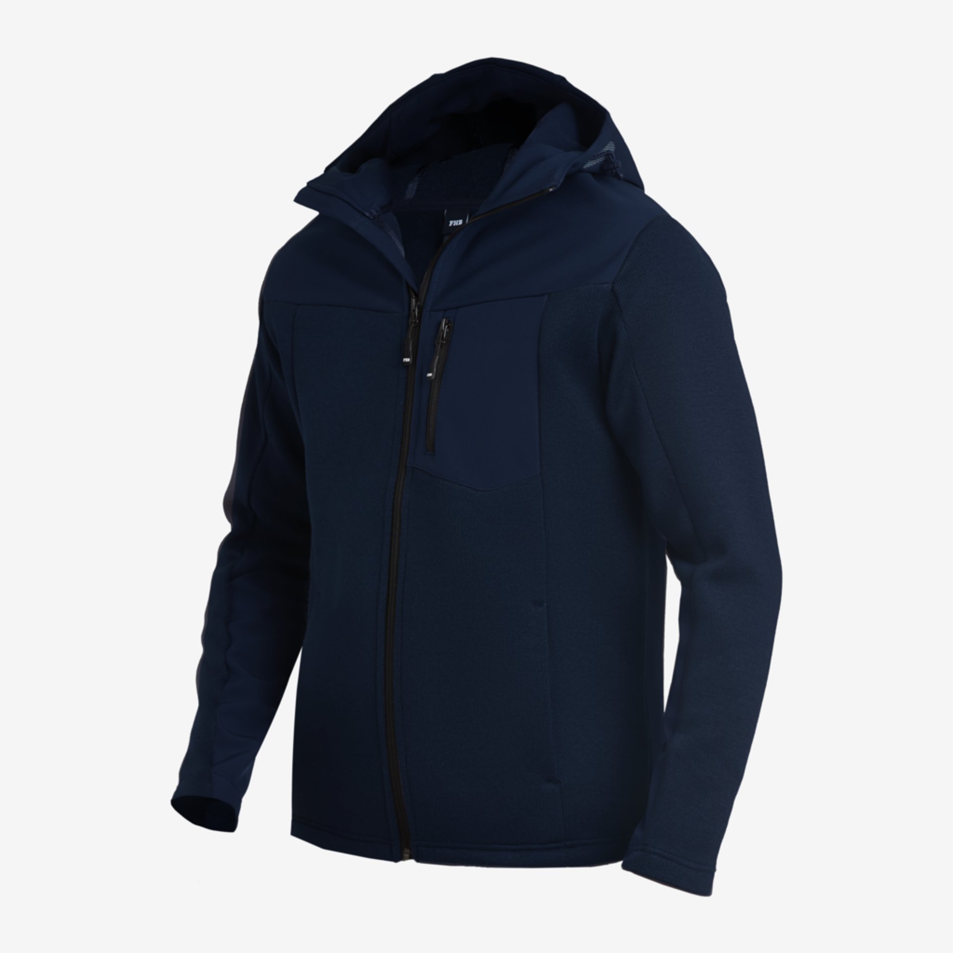 Herrenjacke, Navy, Softshell, Reißverschluss, Hutkapuze
