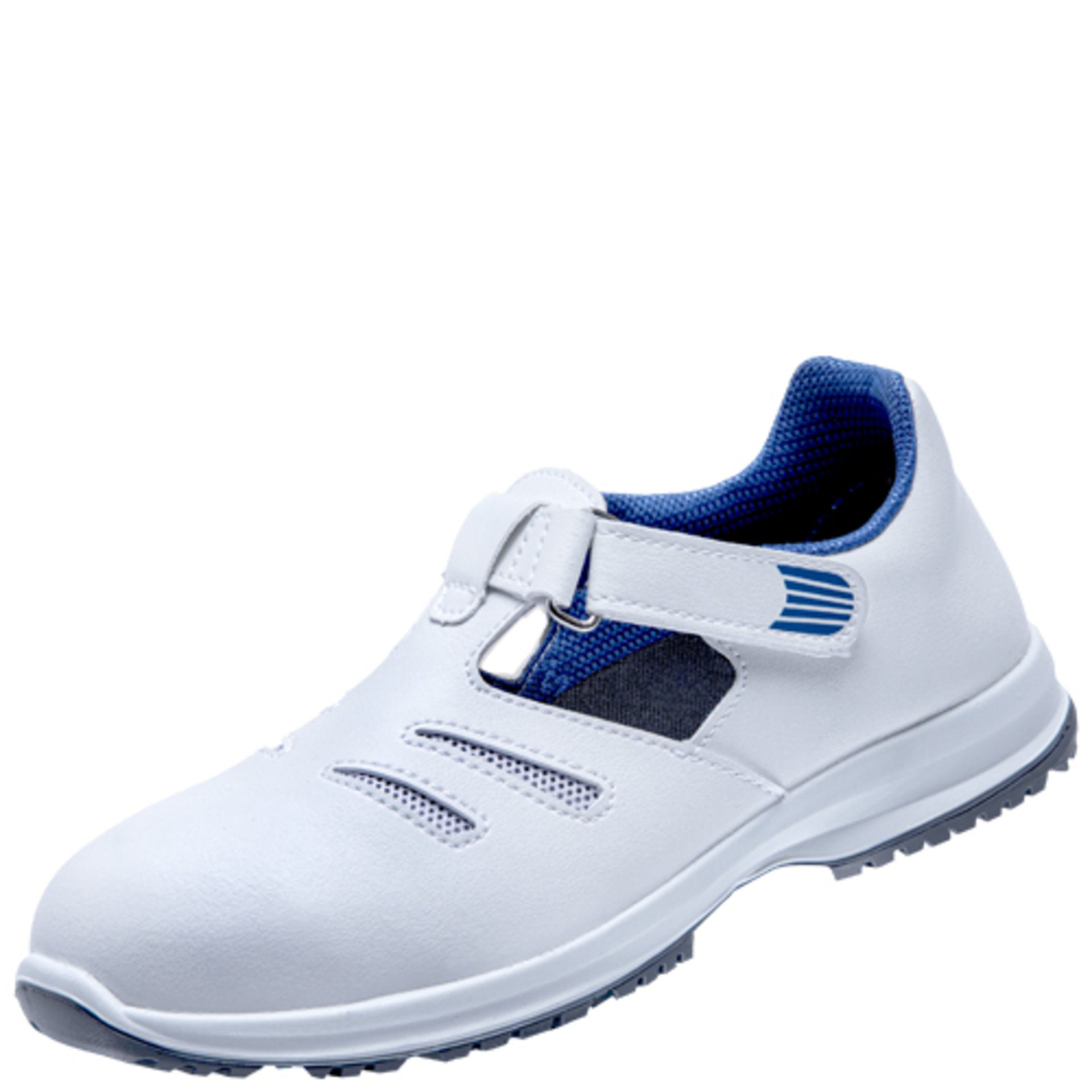 Sneaker, Weißes Schuhwerk, Verschluss mit Klettverschluss, Athletischer Schuh, Blaues Detail