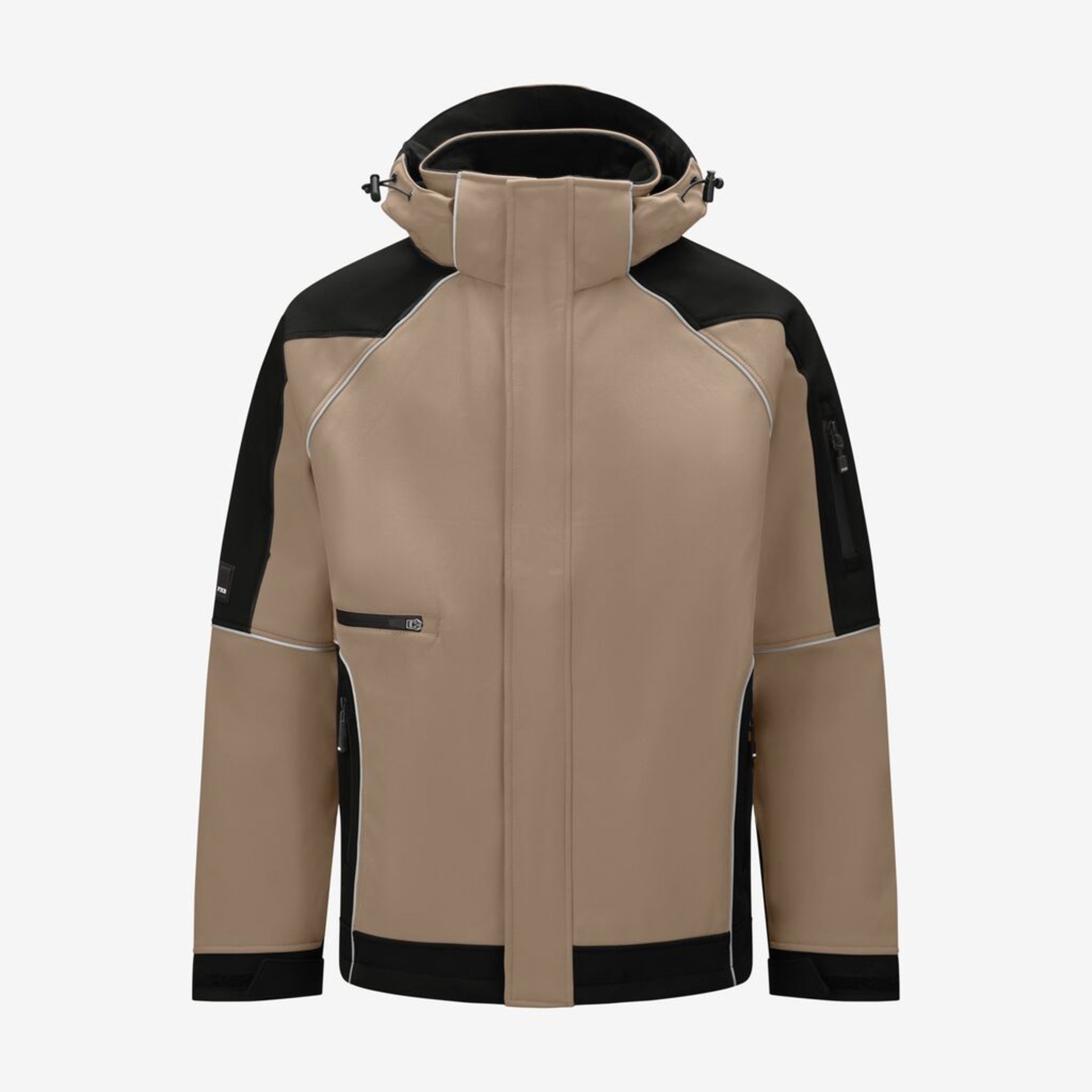 jacke, softshell, beige, reißverschluss, kapuze