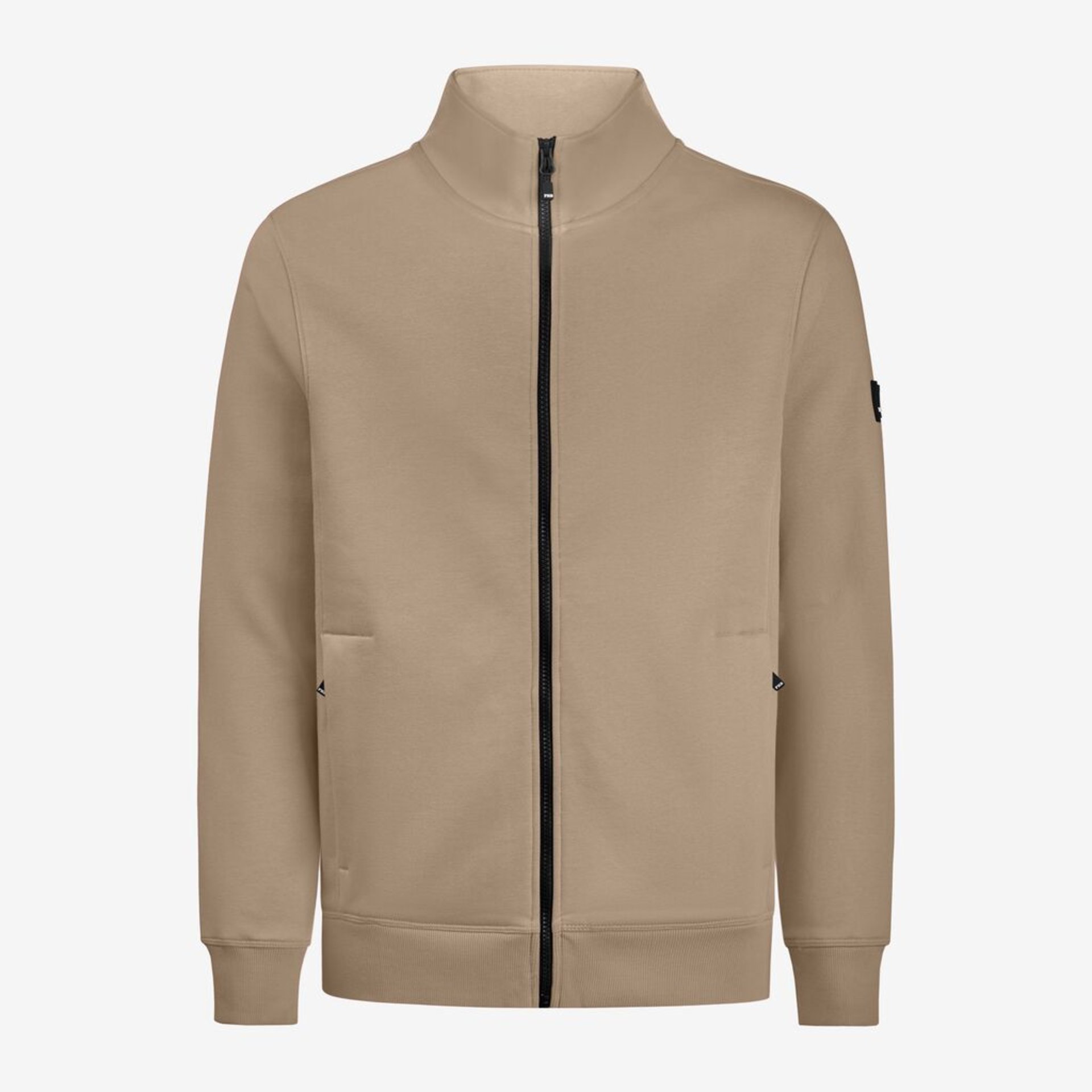 Kapuzenjacke, Reißverschluss, Beige, Seitentaschen, Kragenloser Stehkragen