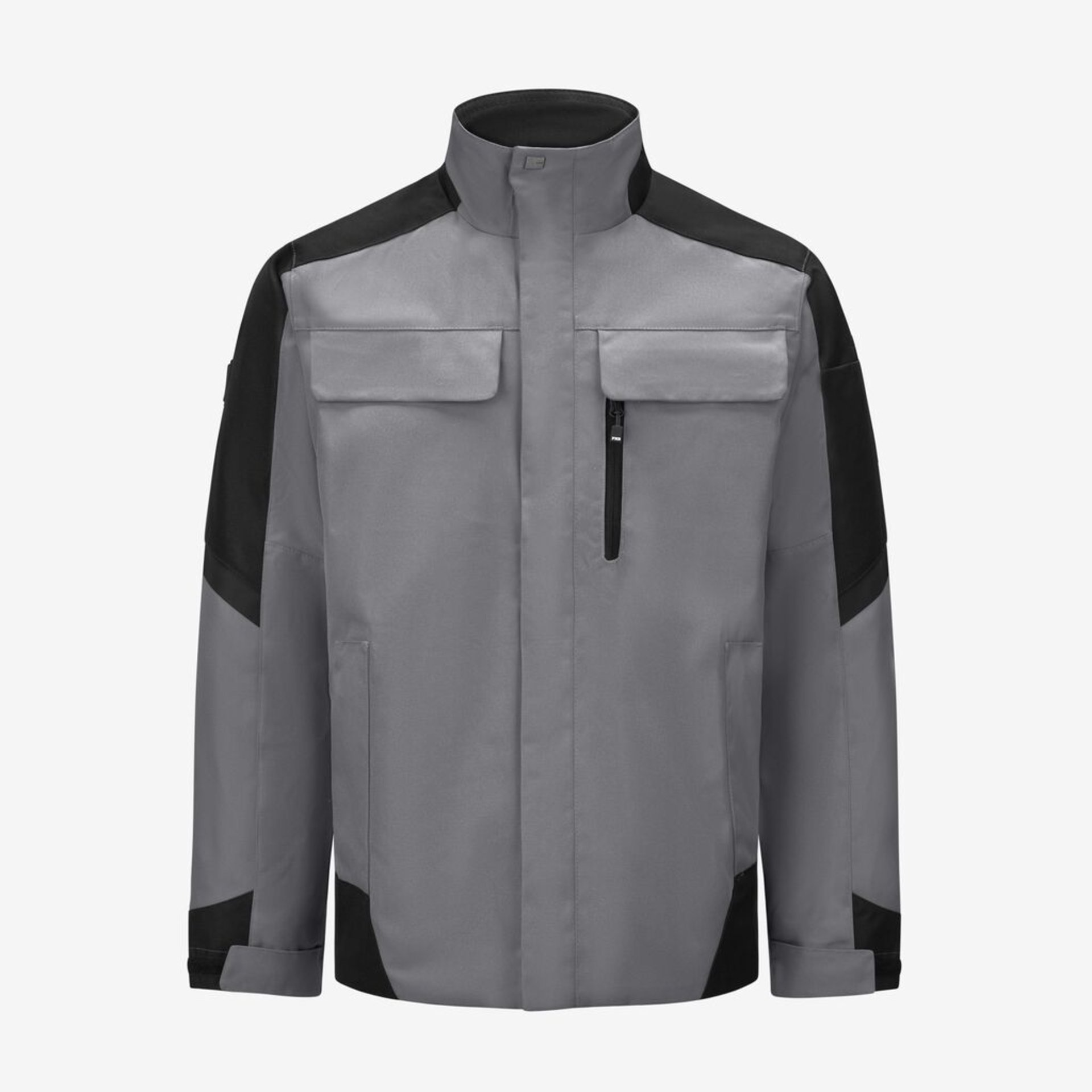 jacke, arbeitsjacke, grau, reissverschluss, taschen