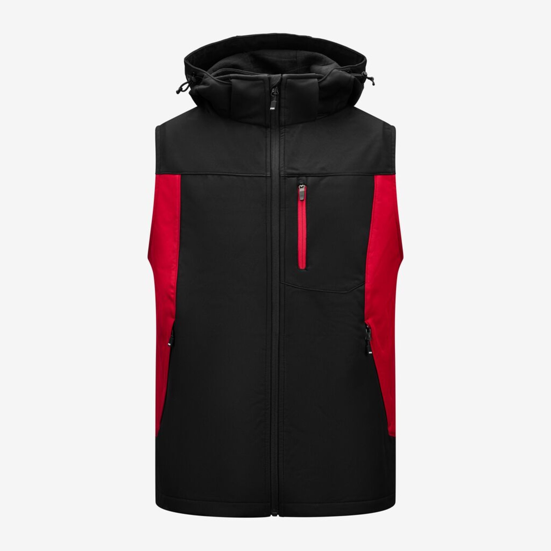 Weste, Gesteppte Jacke, Reißverschluss, Farbblock Rot Schwarz, Hoodie?