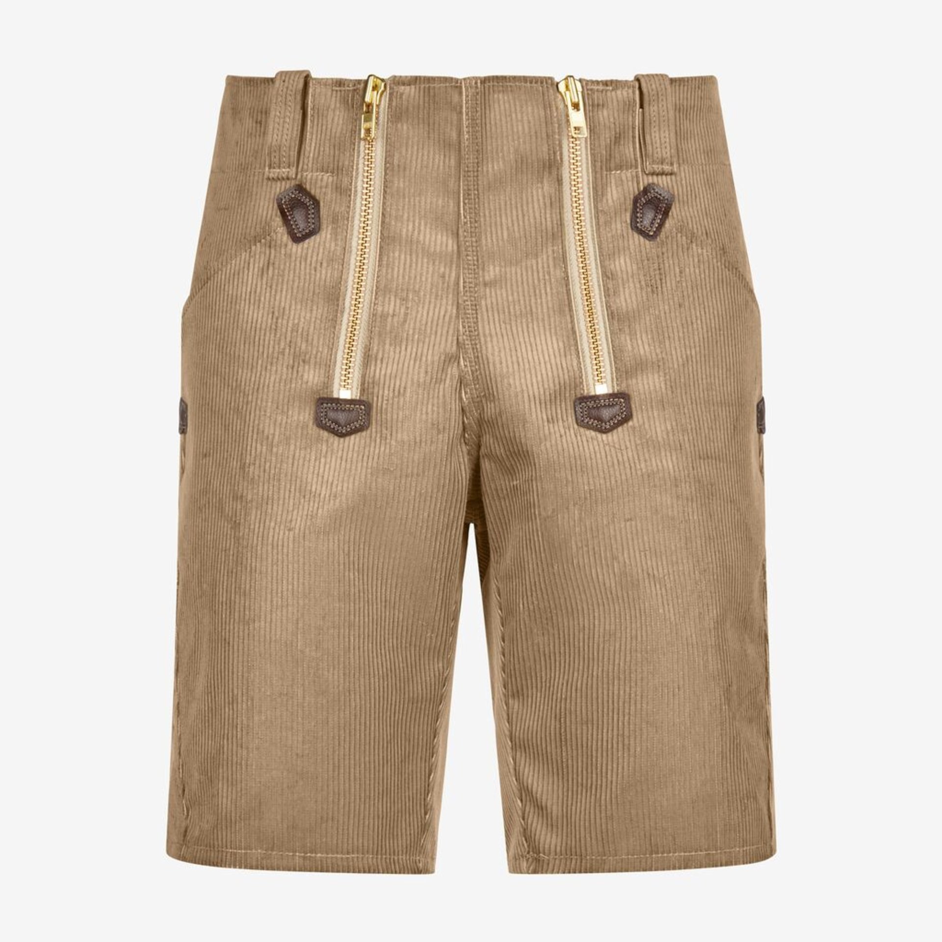 Corduroy shorts, Beige, Reißverschlusstaschen, Goldene Reißverschlüsse, Knielang