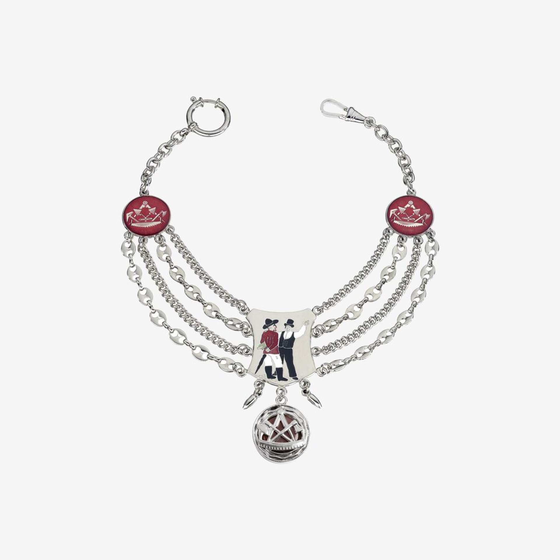 armband, silberfarben, mehrfachkette, anhänger, roteemaille