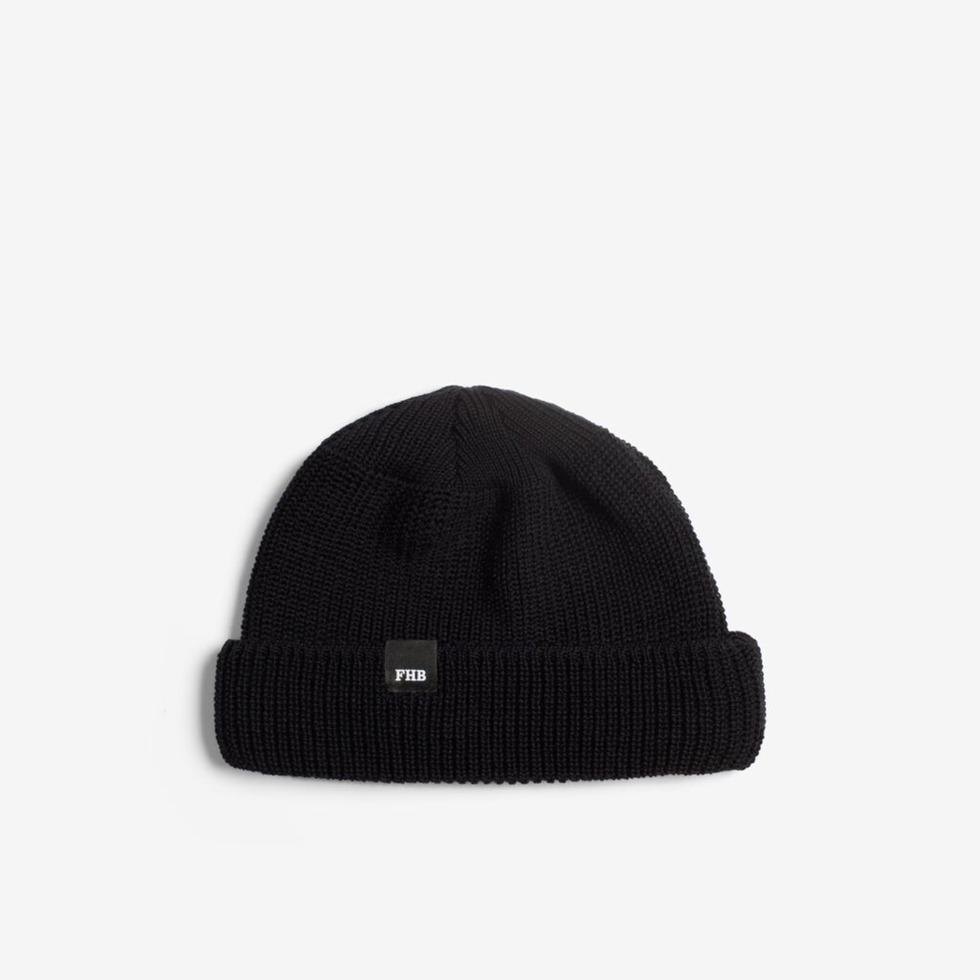 Beanie, Knit hat, Black, Folded cuff, Patch logo