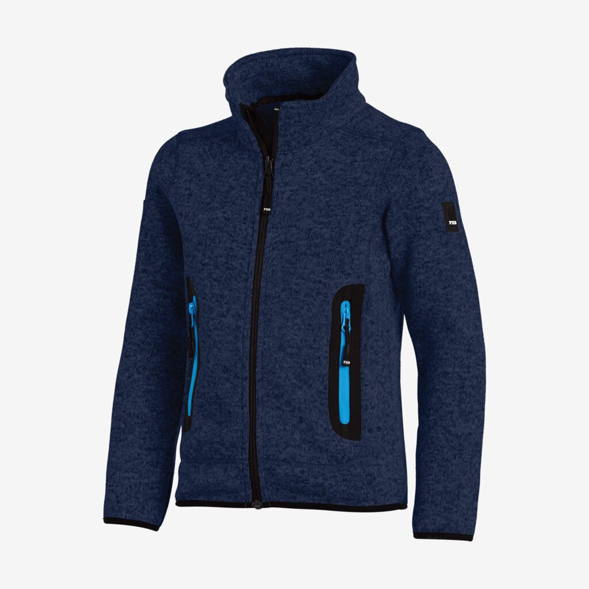 Fleecejacke, Blau, Reißverschluss-Taschen, Hoher Kragen, Lange Ärmel