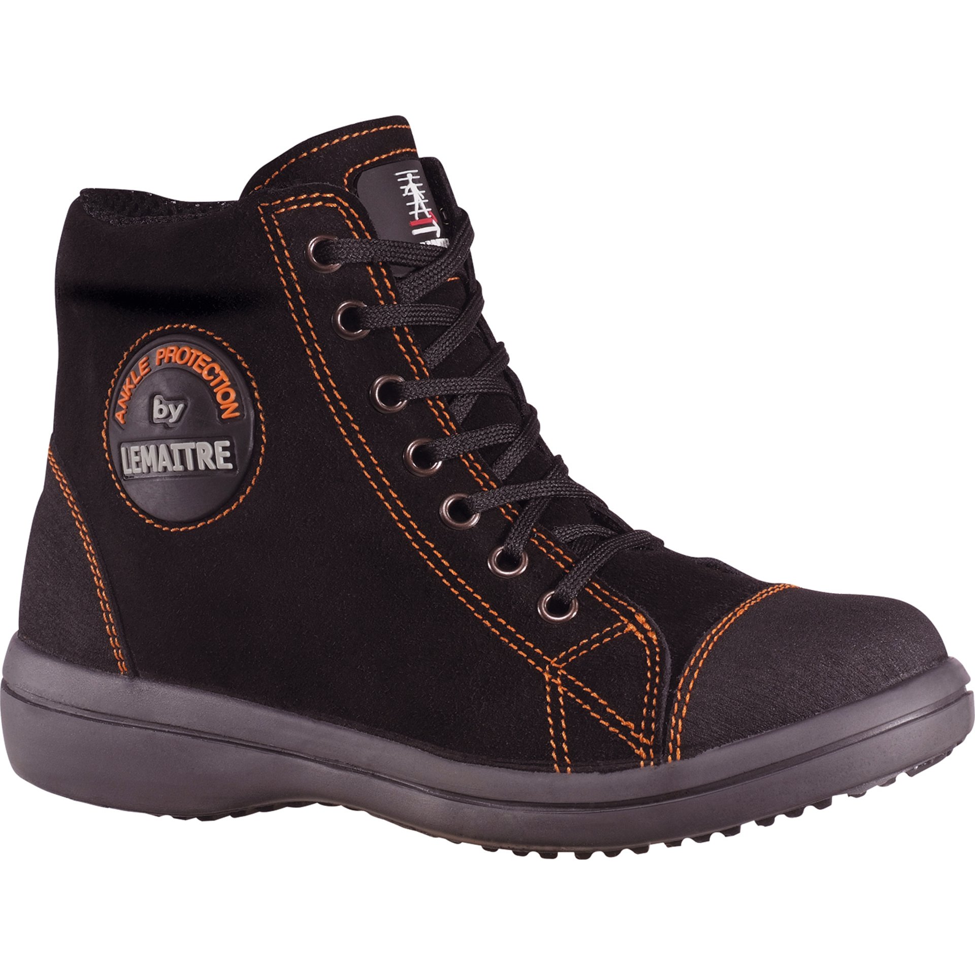 Stiefel, Arbeitstiefel, Schwarz, Gummi-Sohle, Orange Kontrastnaht
