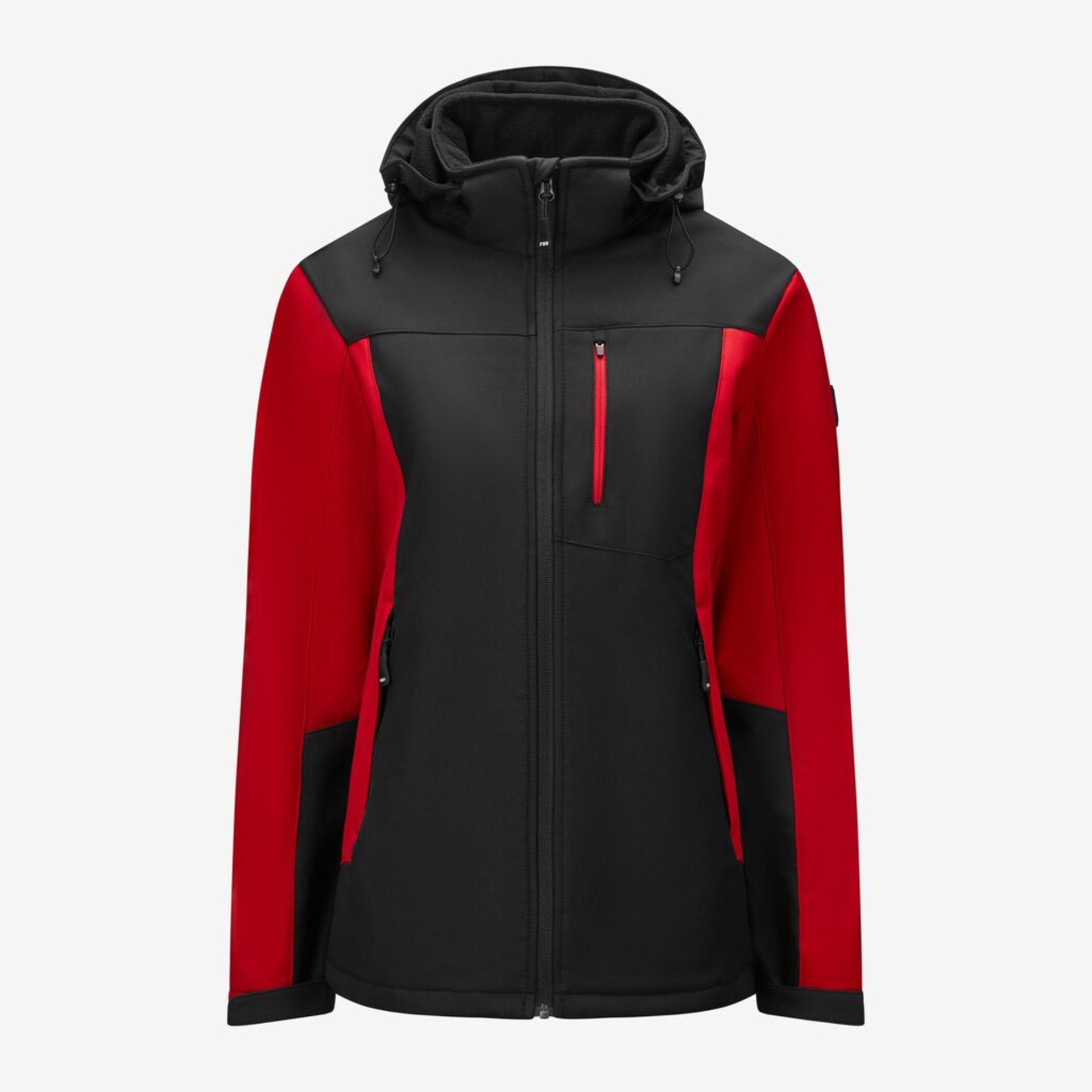 jacket, softshell, rot, schwarz, hooded