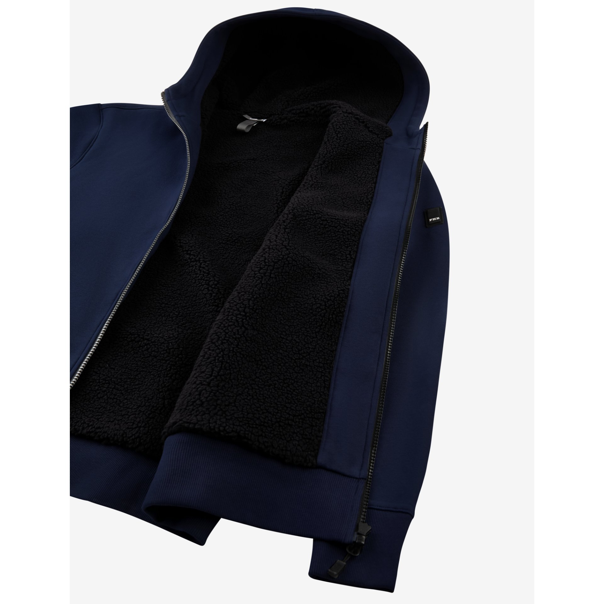 dunkelblau, Bikerjacke, Fleece, Reißverschluss, Kapuze