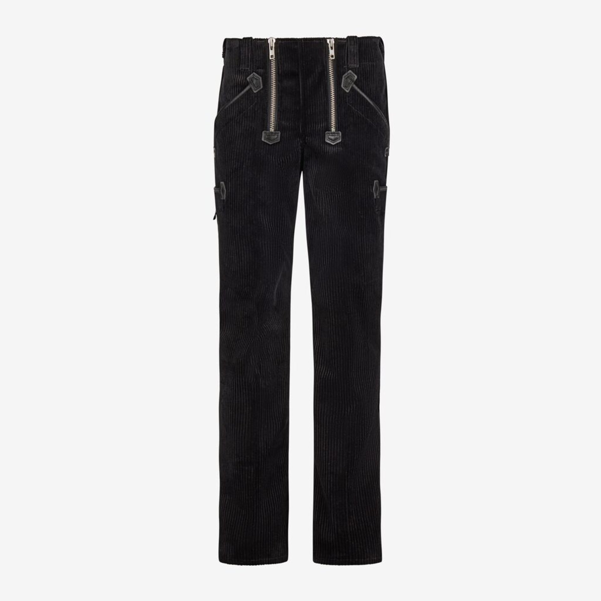 Corduroy, Hose, Schwarz, Reißverschlüsse, Metallbeschläge Taschen