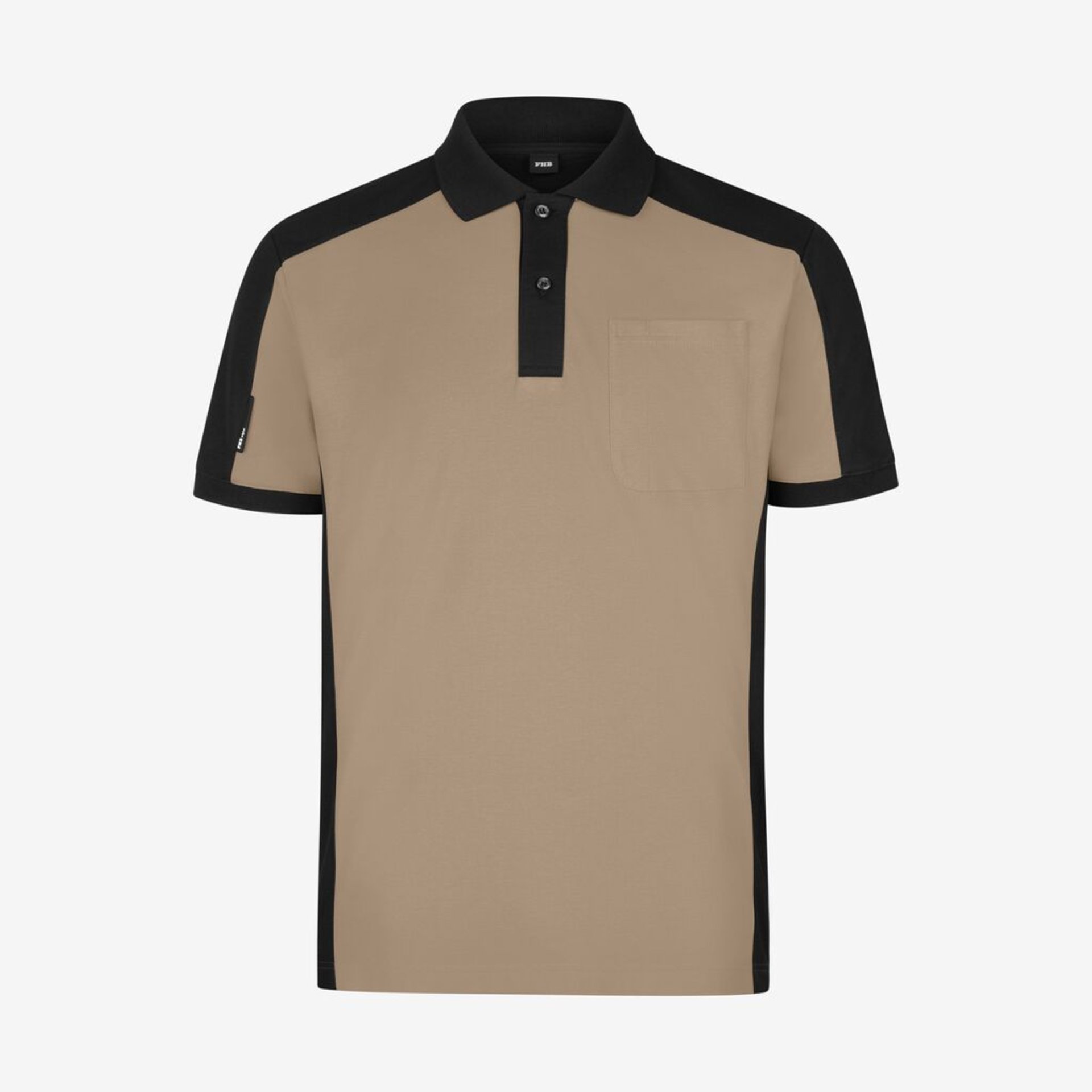 polo, beige, kurzarm, pocket, kontrast-schwarz