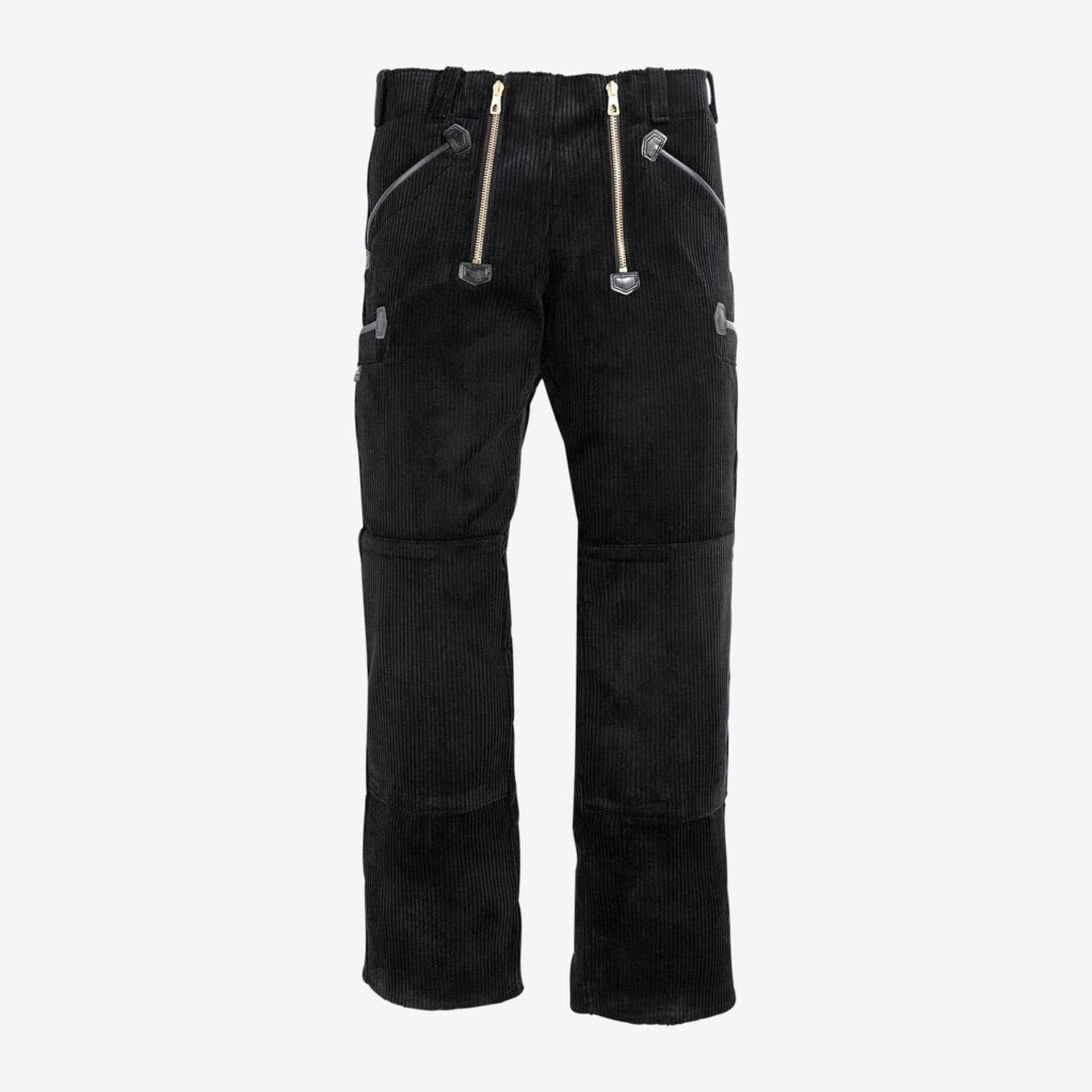 corduroy, pants, black, zipper, pockets