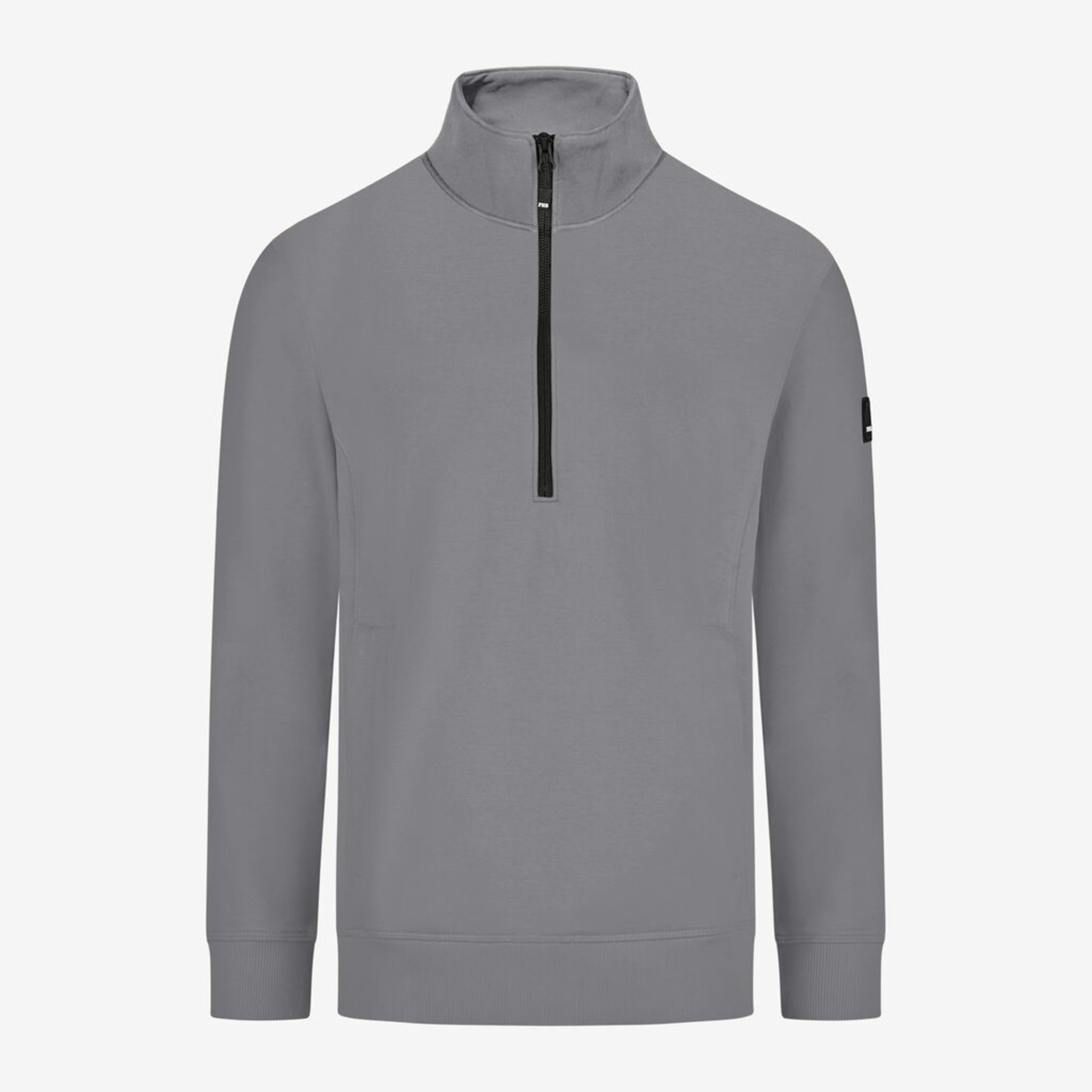 Pullover, Halb-Reißverschluss, Stehkragen, Langarm, Unifarbenes Grau
