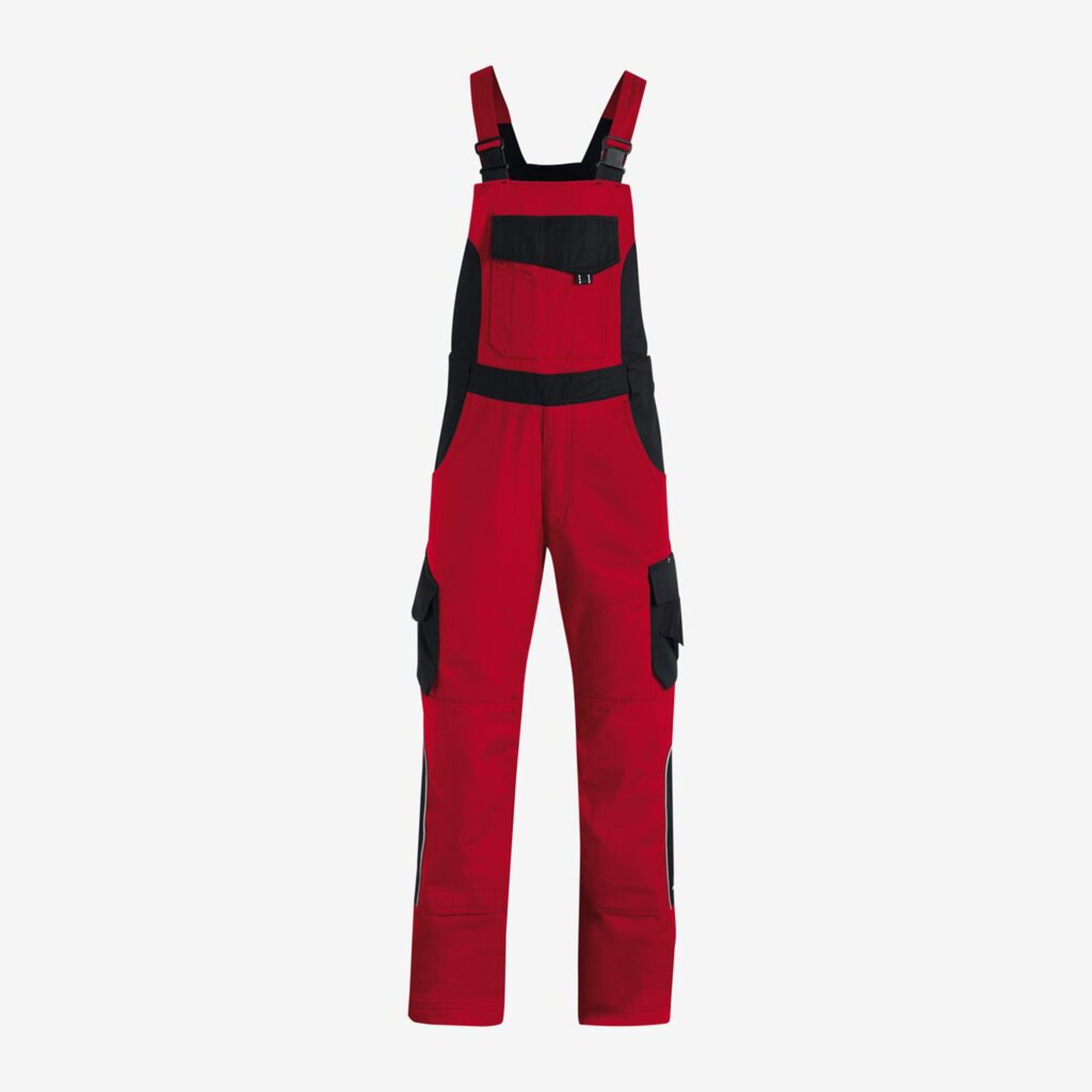 Rotes Latzhose, Arbeitslatz, Hose mit Trägern, Hochleistungs-Jacke?, Taschen-Spezifikationen