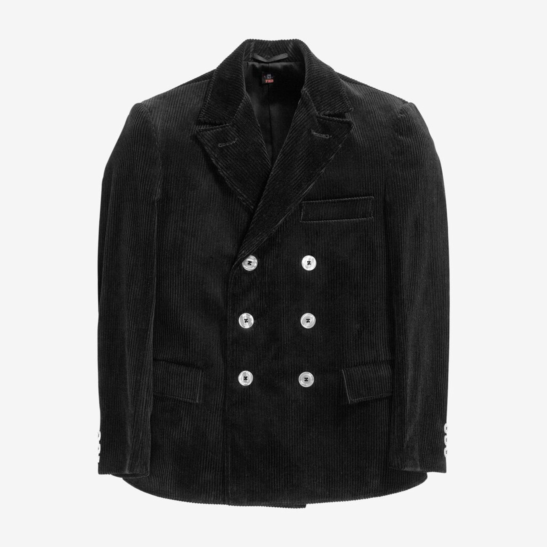 Corduroy, Blazer, Doppelreihig, Schwarz, Taschen