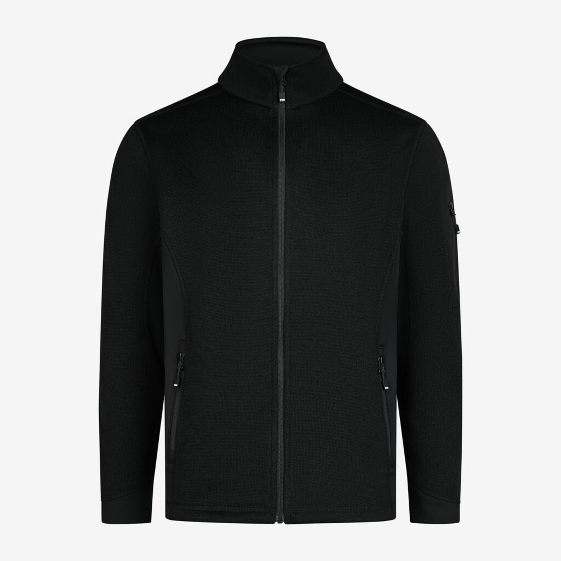 jacke, fleece, reissverschluss, schwarz, seitentaschen