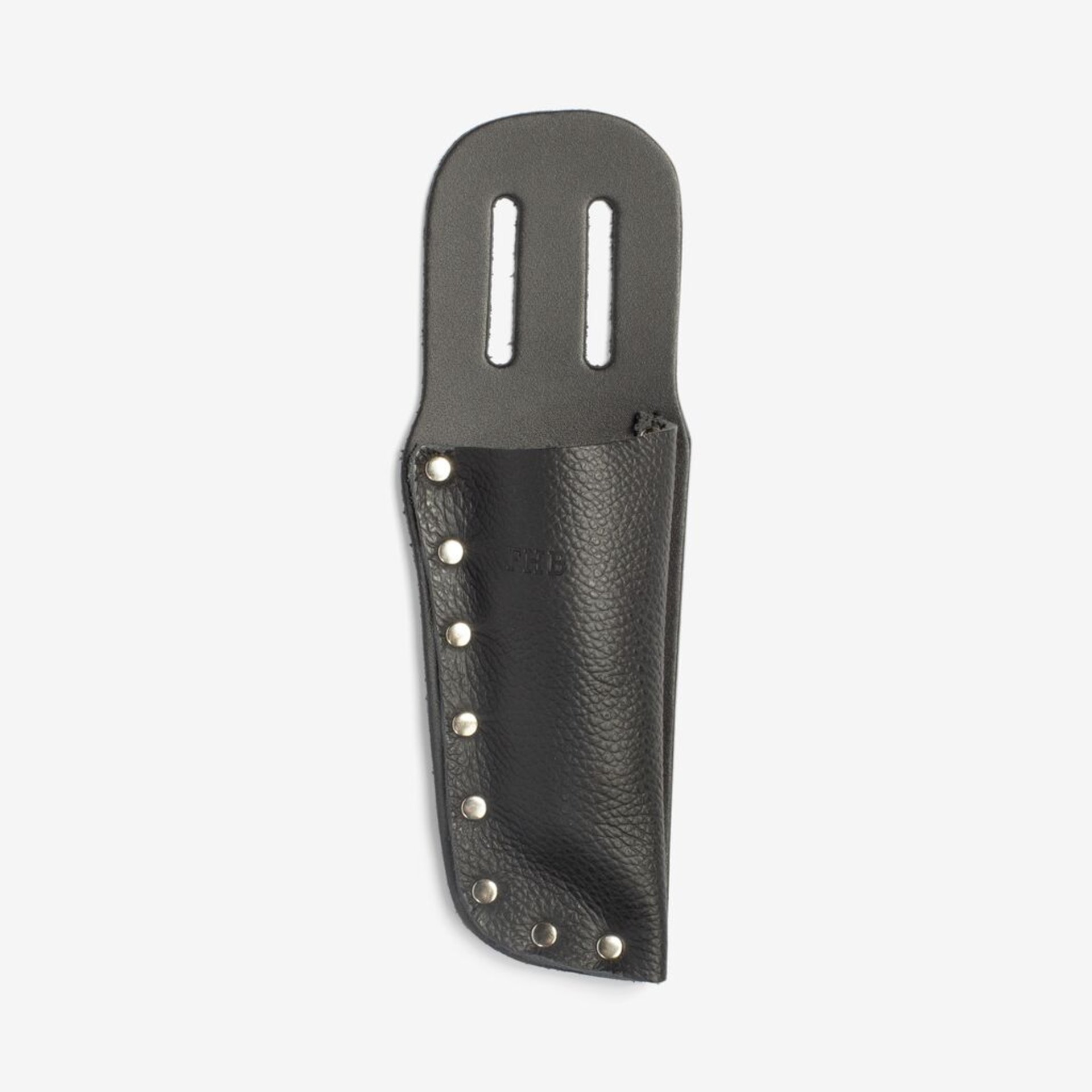Knife-Schuber, Lederhülle, schwarz Leder, Metall-Nieten, Schlitzgürtel-Schlaufen