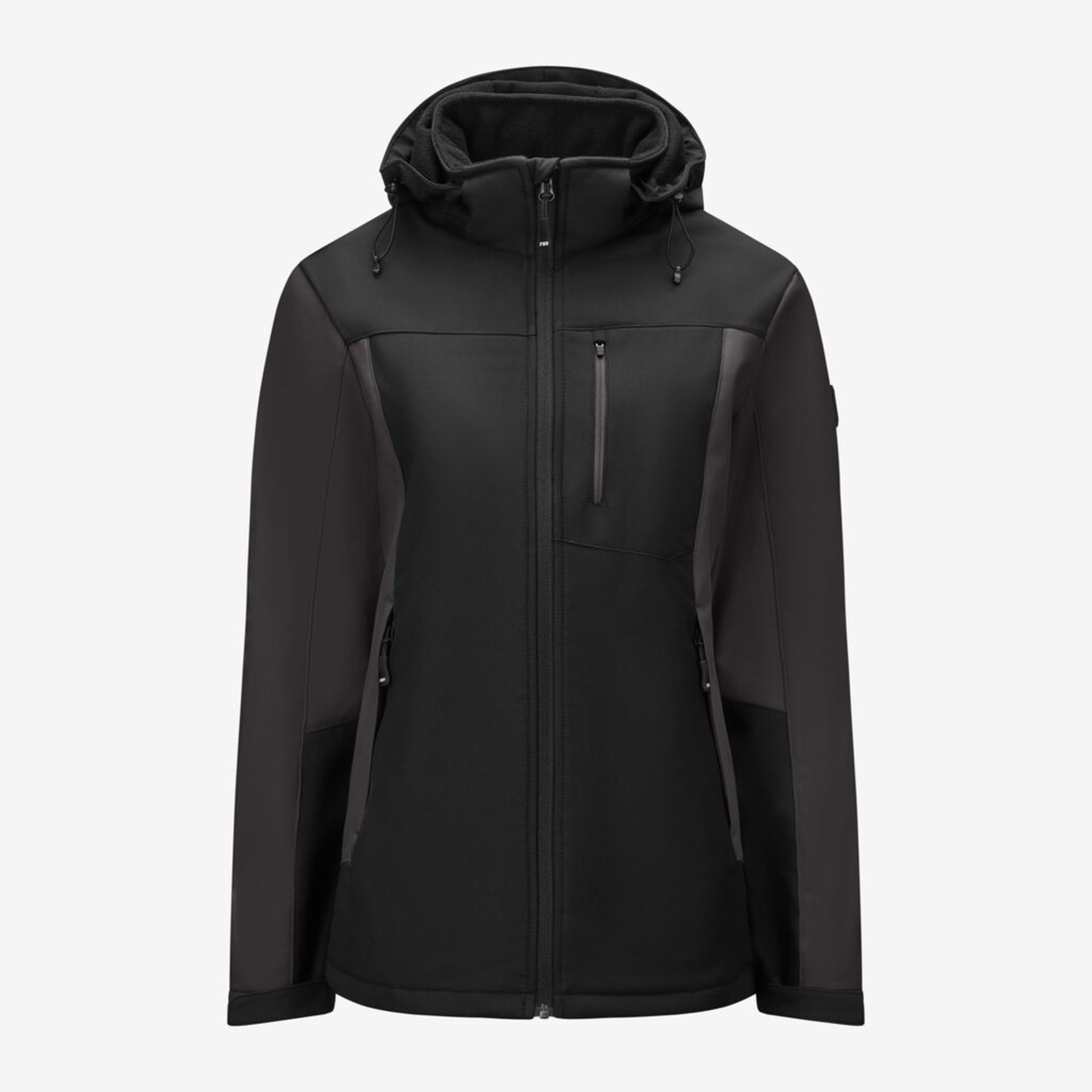 jacke, softshell, schwarz, hoodie, taschen