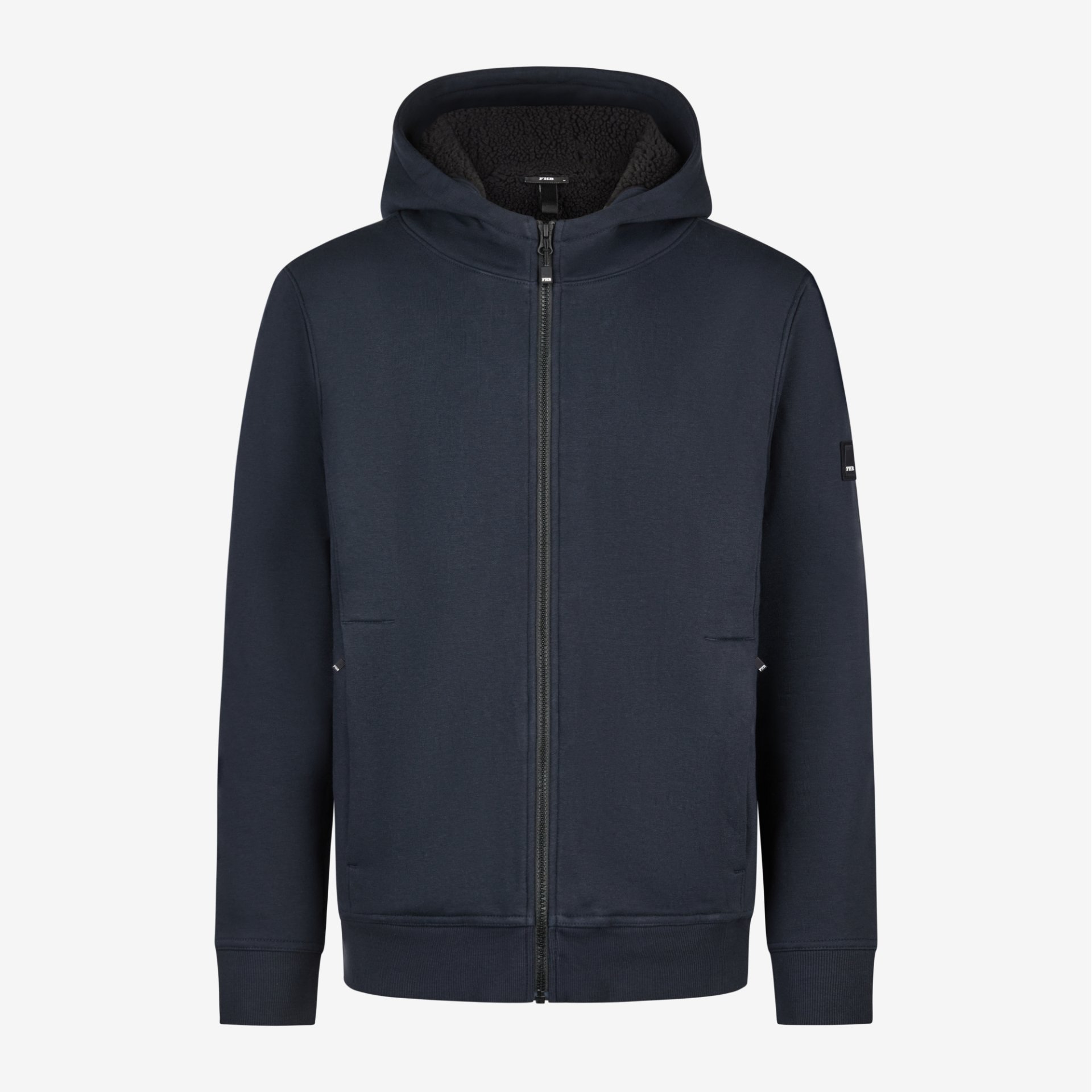 Hoodie, Reißverschluss, Dunkelblau, Fleece-Futter, Taschen
