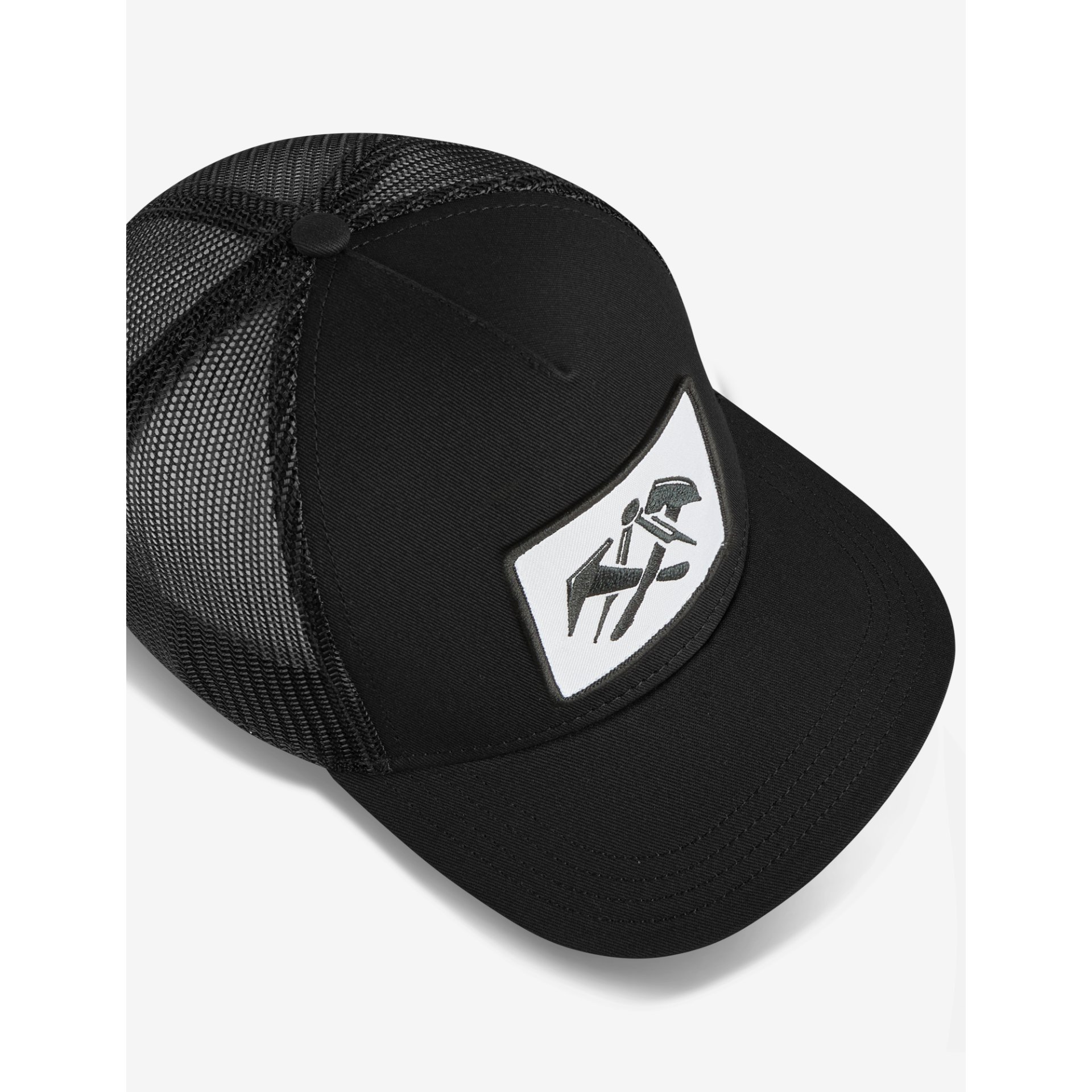 Baseballkappe, Trucker-Kappe, Mesh-Rückenteil, schwarze-Kappe, Logo-Platte