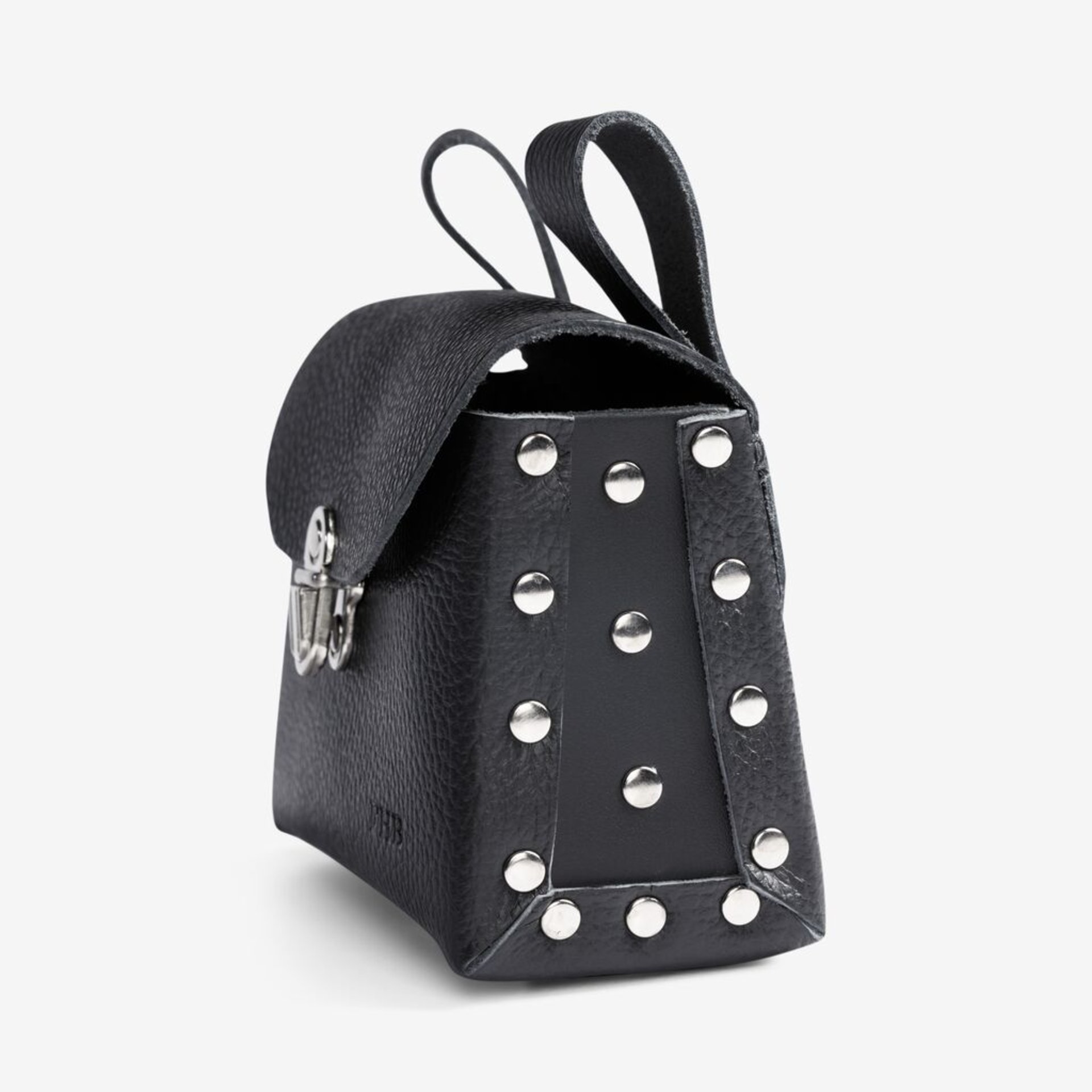 handtasche, miniature bag, studs, schwarz, leder