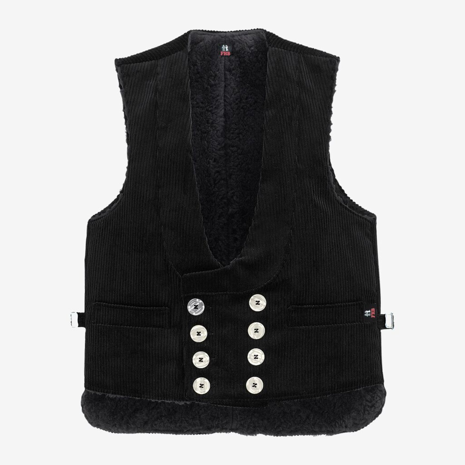 Kordelstoff, Weste, doppeltknöpfig, fellsgefüttert, schwarz