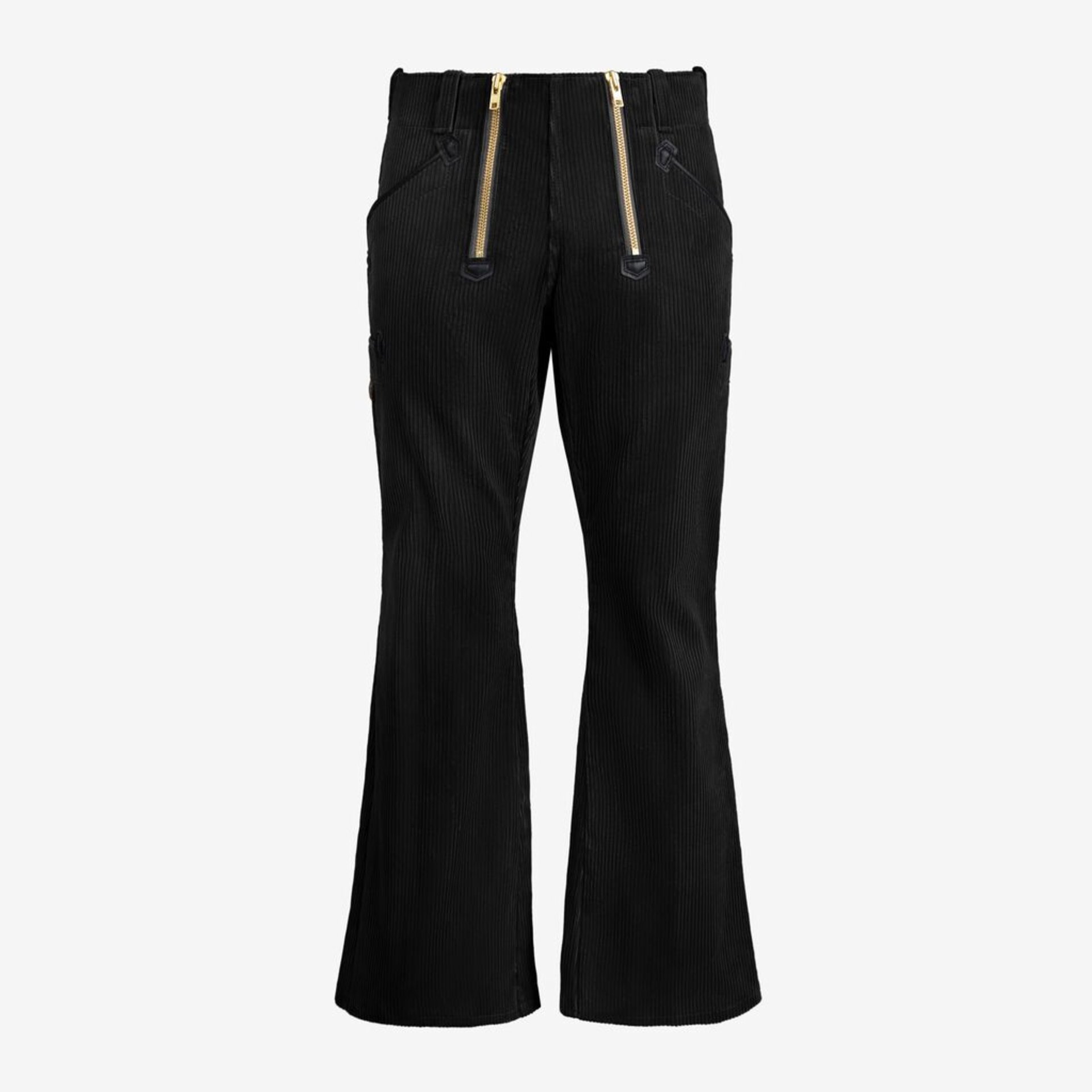 Cordhose, Flare pants, Schwarz, Corduroy, Reißverschluss-Taschen