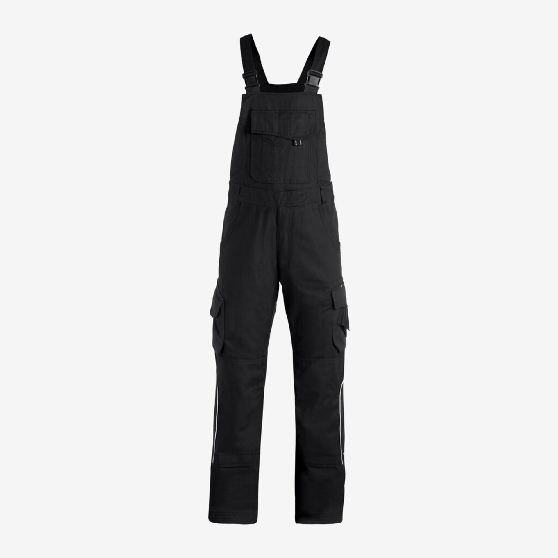 Gesamtanzug, Schwarze Latzhose, Cargo-Taschen, Verstellbare Träger, Reißverschlusseiten