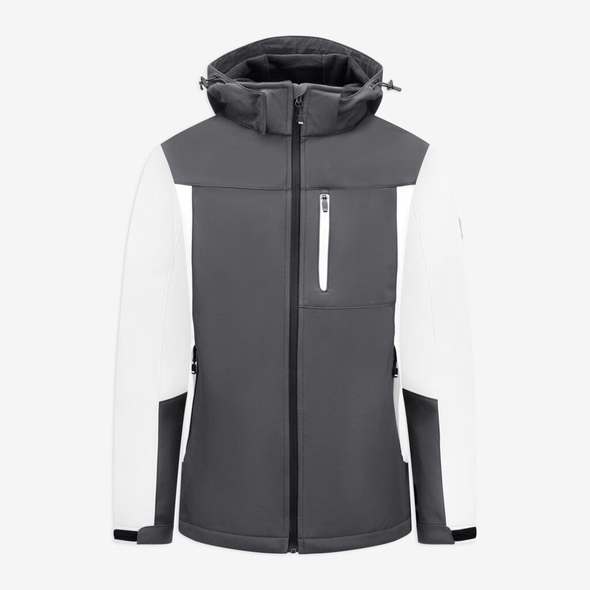 jacke, softshell, grau, reissverschluss, tasche