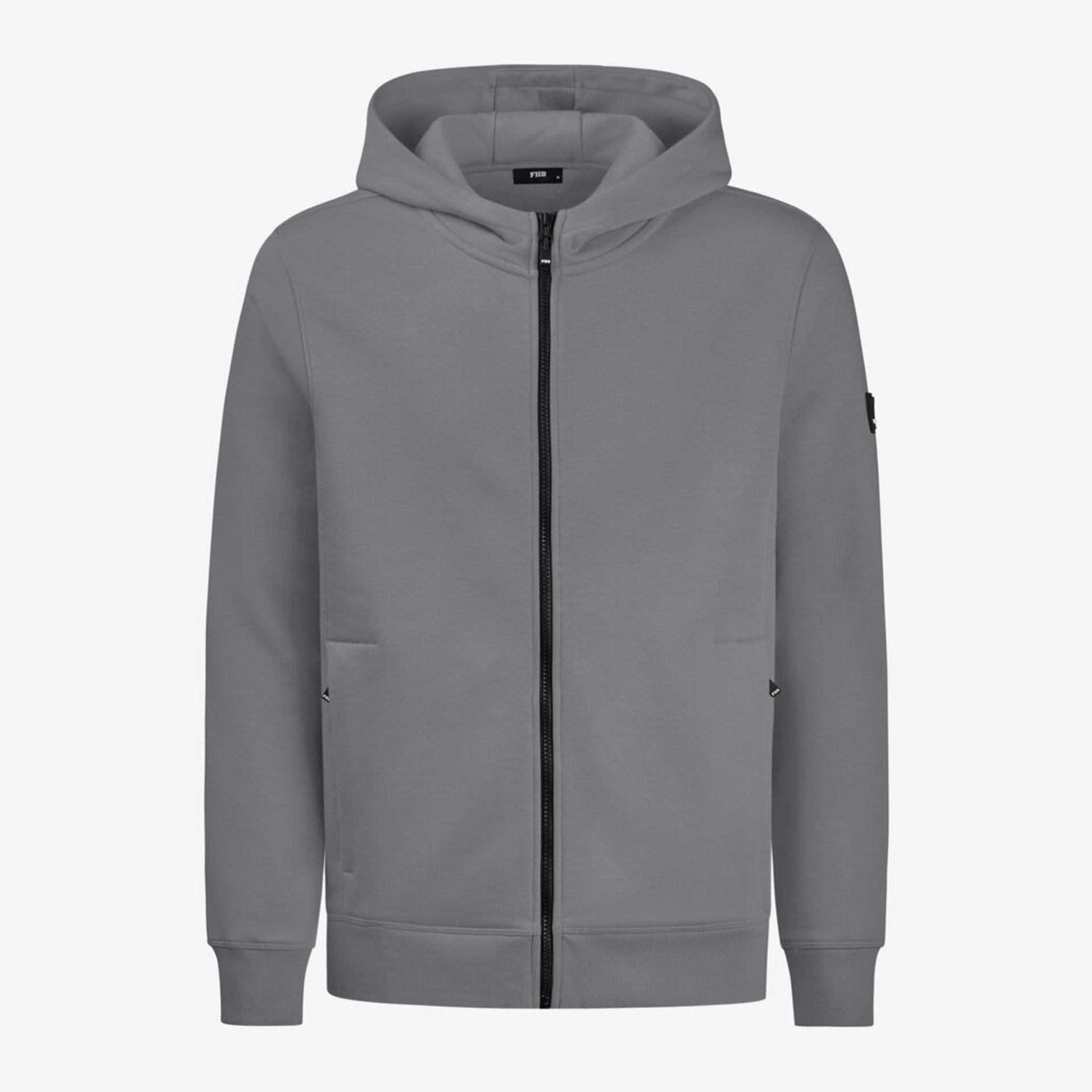 Hoodie, Reißverschluss, Grau, Vorne Taschen, Rippbündchen