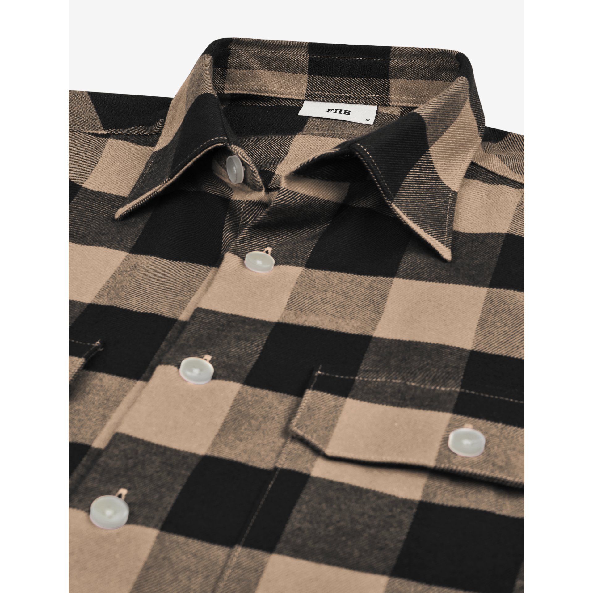 Hemd, Plaid, Karomuster, Knopfshirt, Beige Schwarz