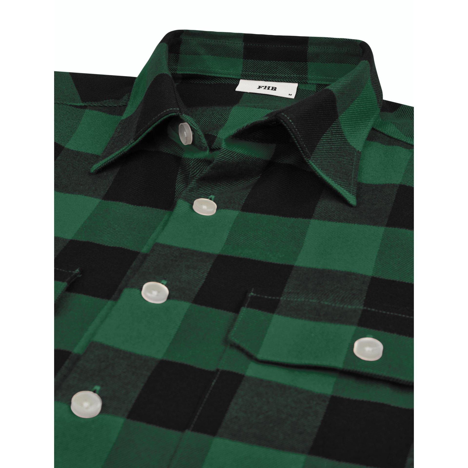 Flanellhemd, Gingham Muster, Grün-Schwarz, Knöpfe, Hemdkragen