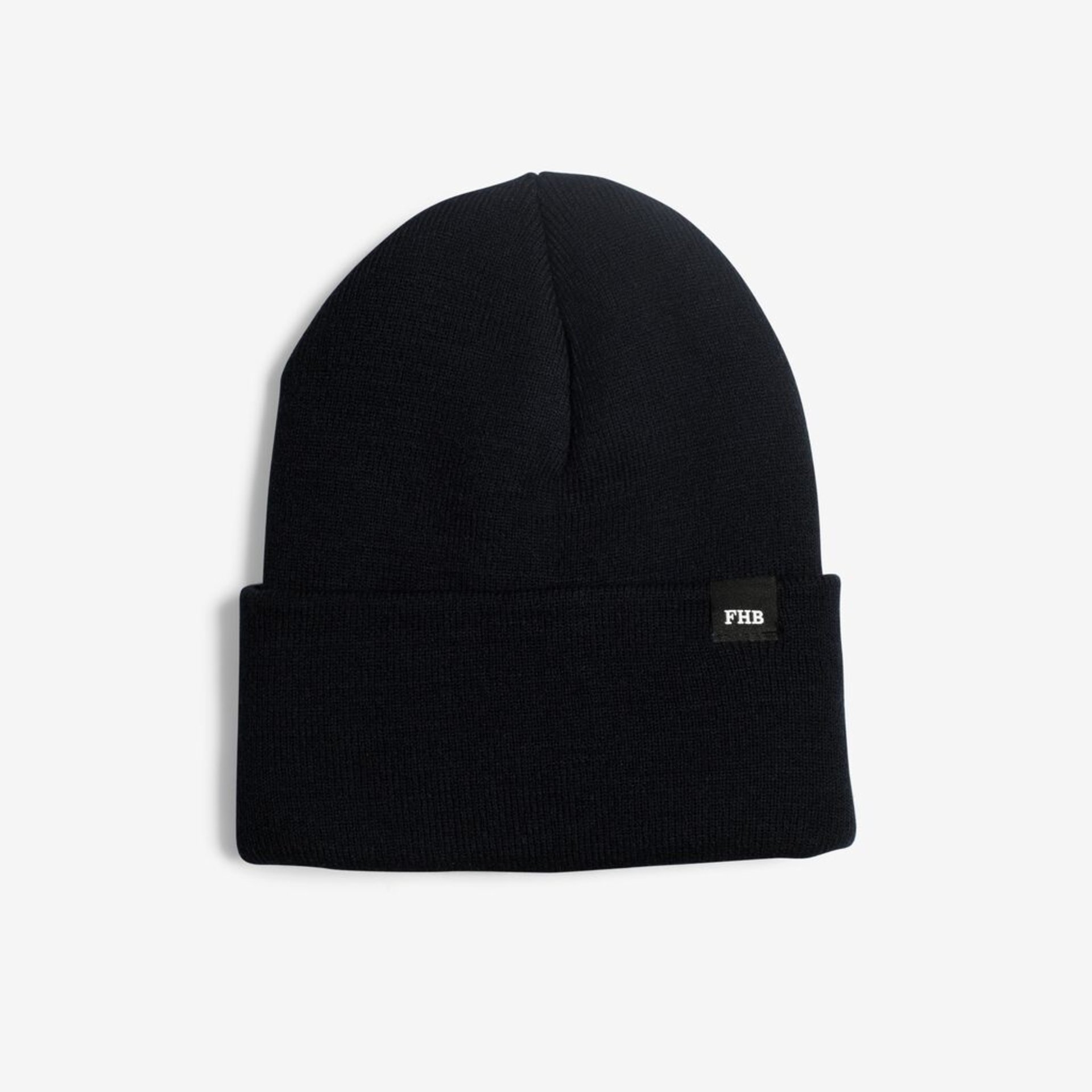 Beanie, Knut, Schwarz, Umgekrempelte Manschette, FHB-Label