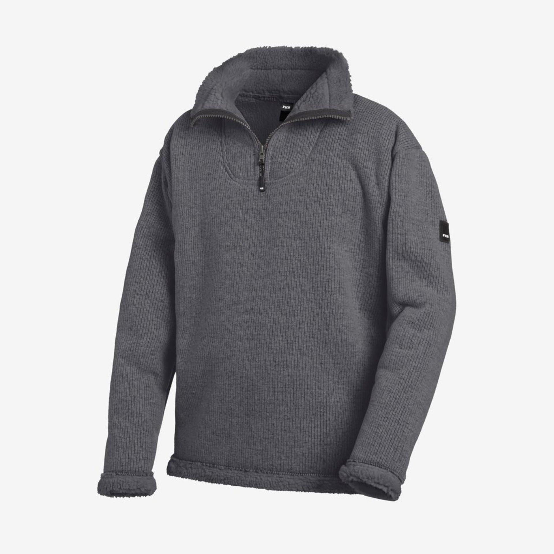 Pullover, Fleecedickes, Kragenpullover, Reißverschluss, Grau
