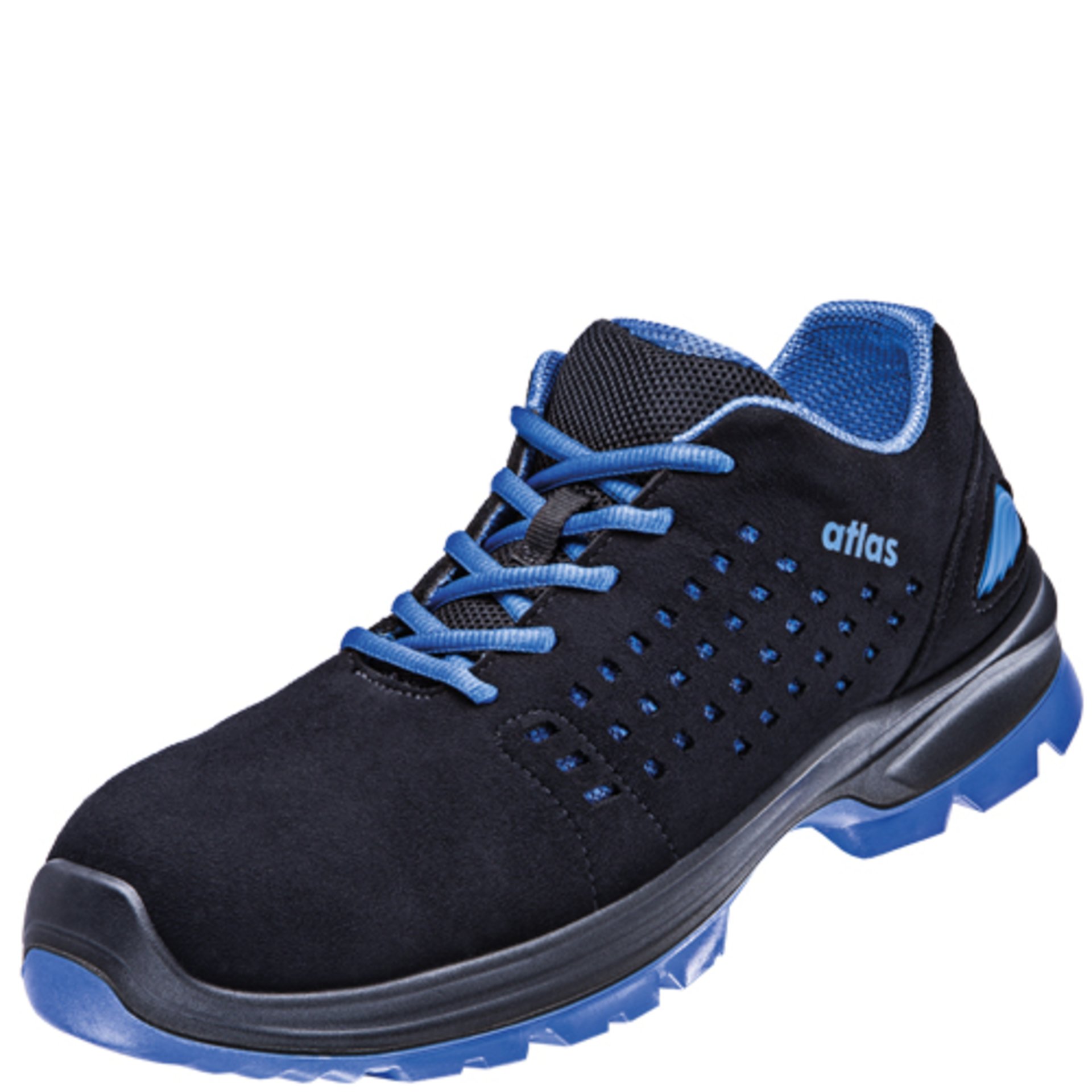 Sneaker, Lace-up, Mesh insert, Blue accents, Atlas logo