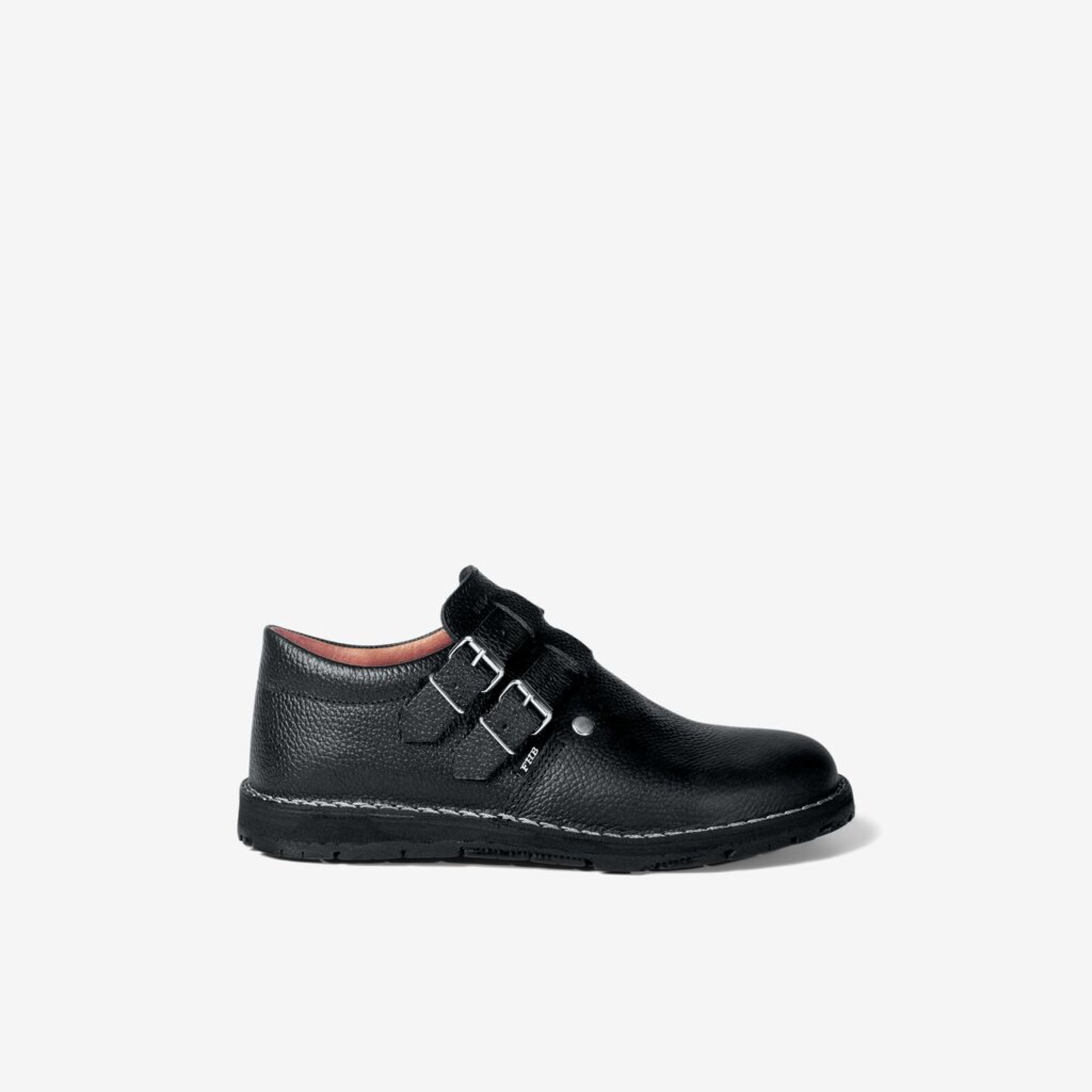 schuh, leder, doppelte schnalle, klette, schuh schwarz
