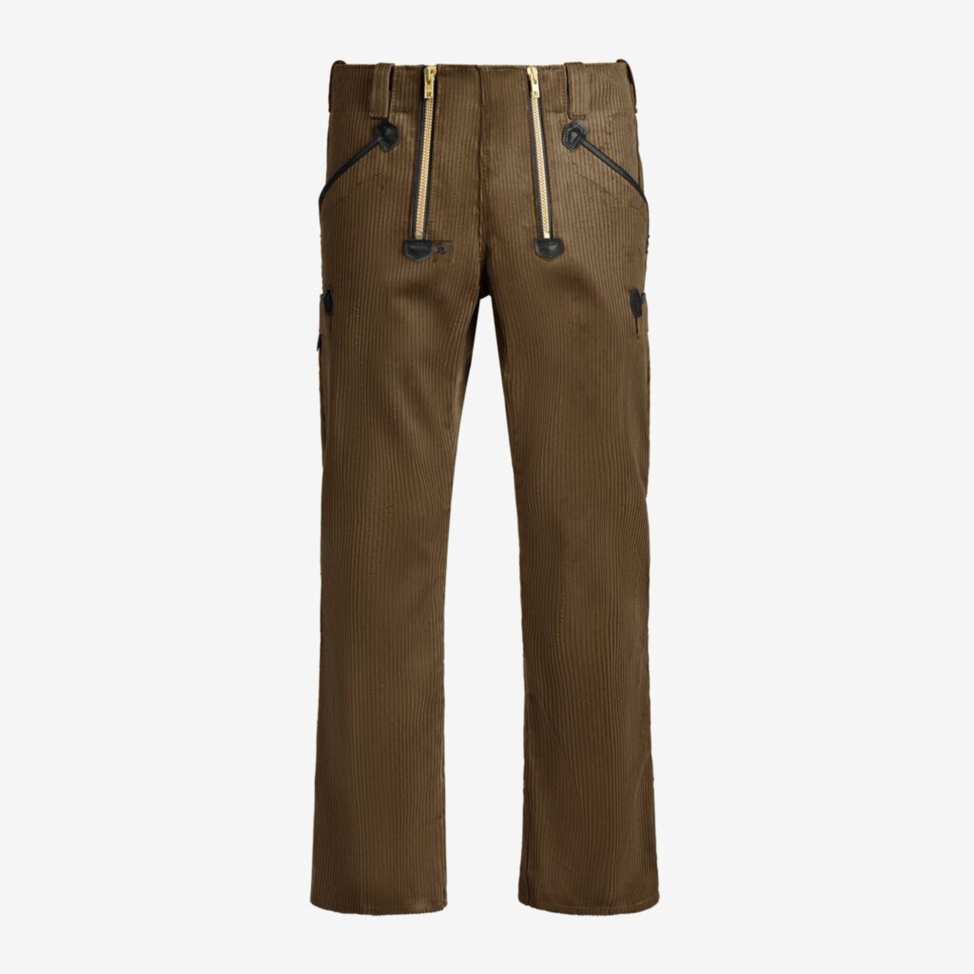 Corduroy pants, Brown trousers, Zipper pockets, Front pockets, Wide leg