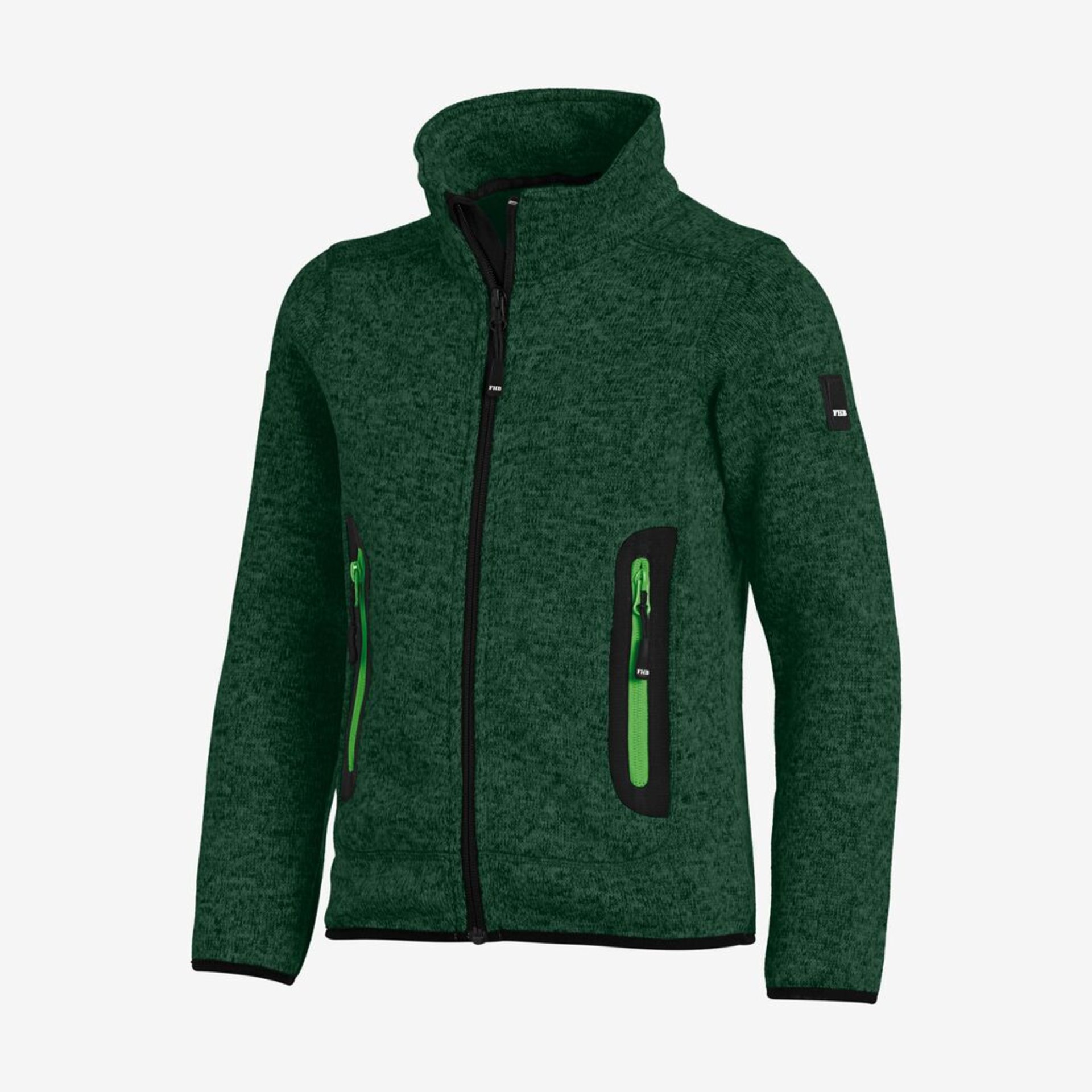 Fleece-Jacke, Grün, Reißverschluss-Taschen, Stehkragen, Sportjacke