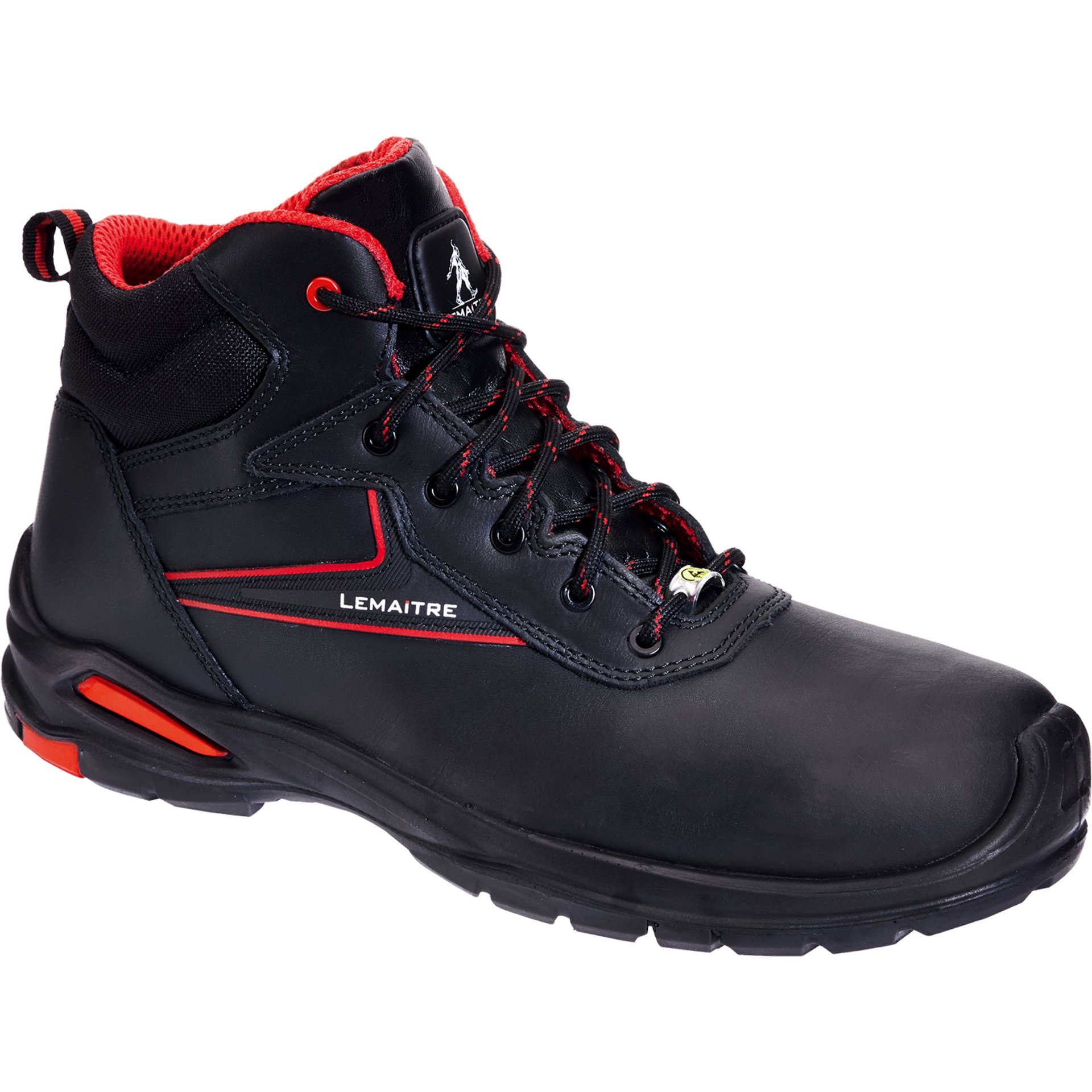 Stiefel, Sneaker, Arbeitsstiefel, Schwarz, rote Akzente