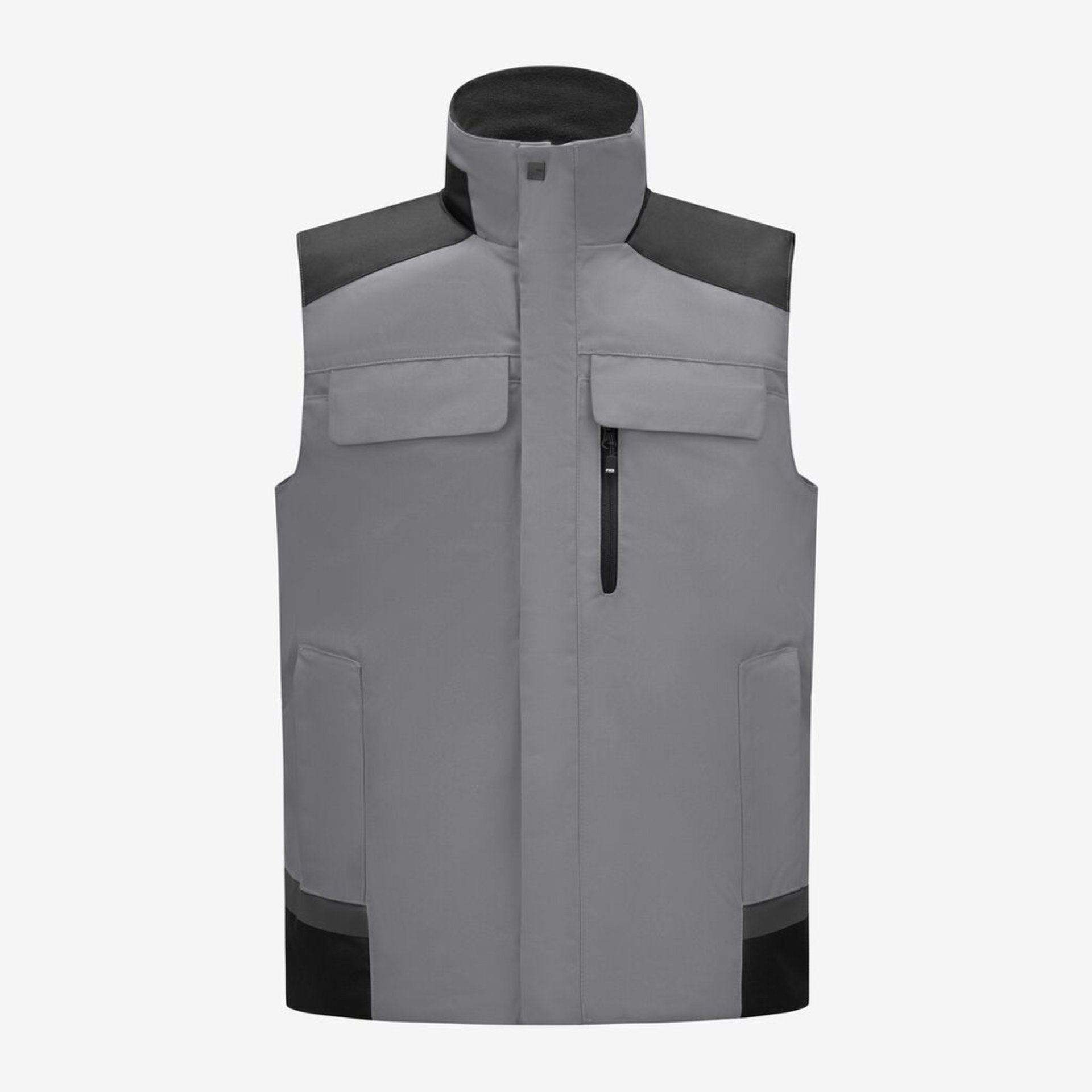 Gesteppter Weste, Softshell-Weste, Reißverschlusstasche, Kapuzenlos, Grau-Schwarz-Kontrast