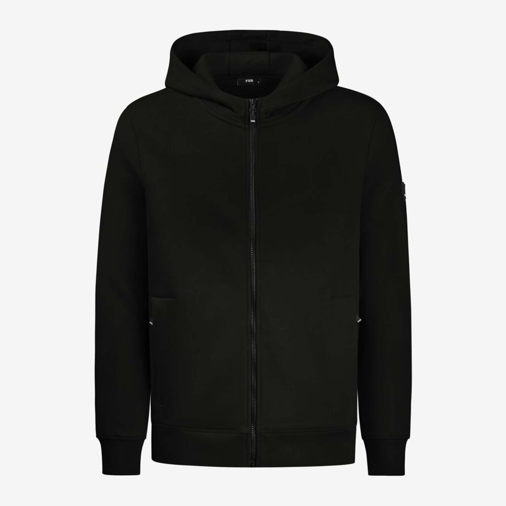 Hoodie, Schwarz, Reißverschluss, Vorne Taschen, Langarm