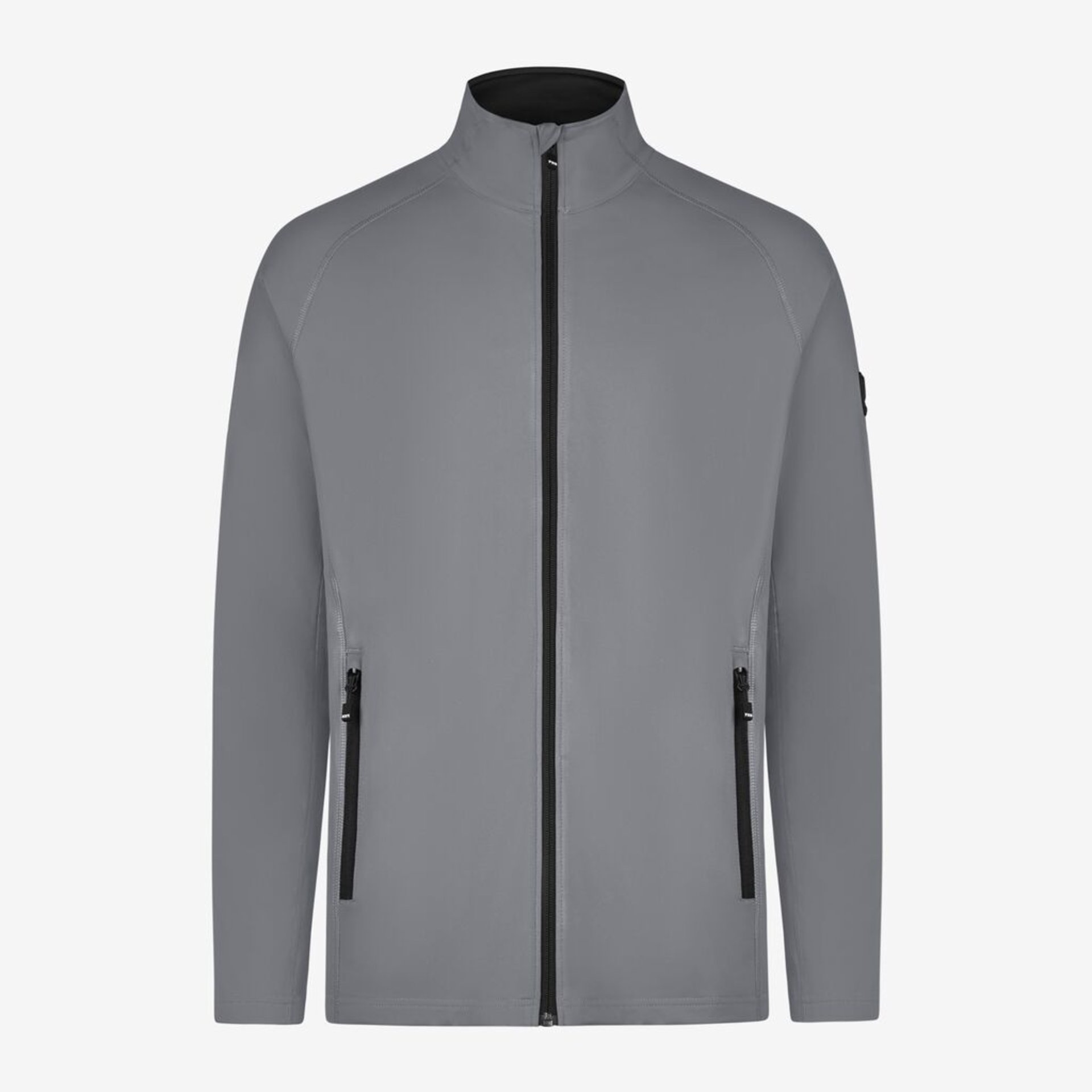 jakke, softshell, grå, forrestillings-zip, glidelås-lommer