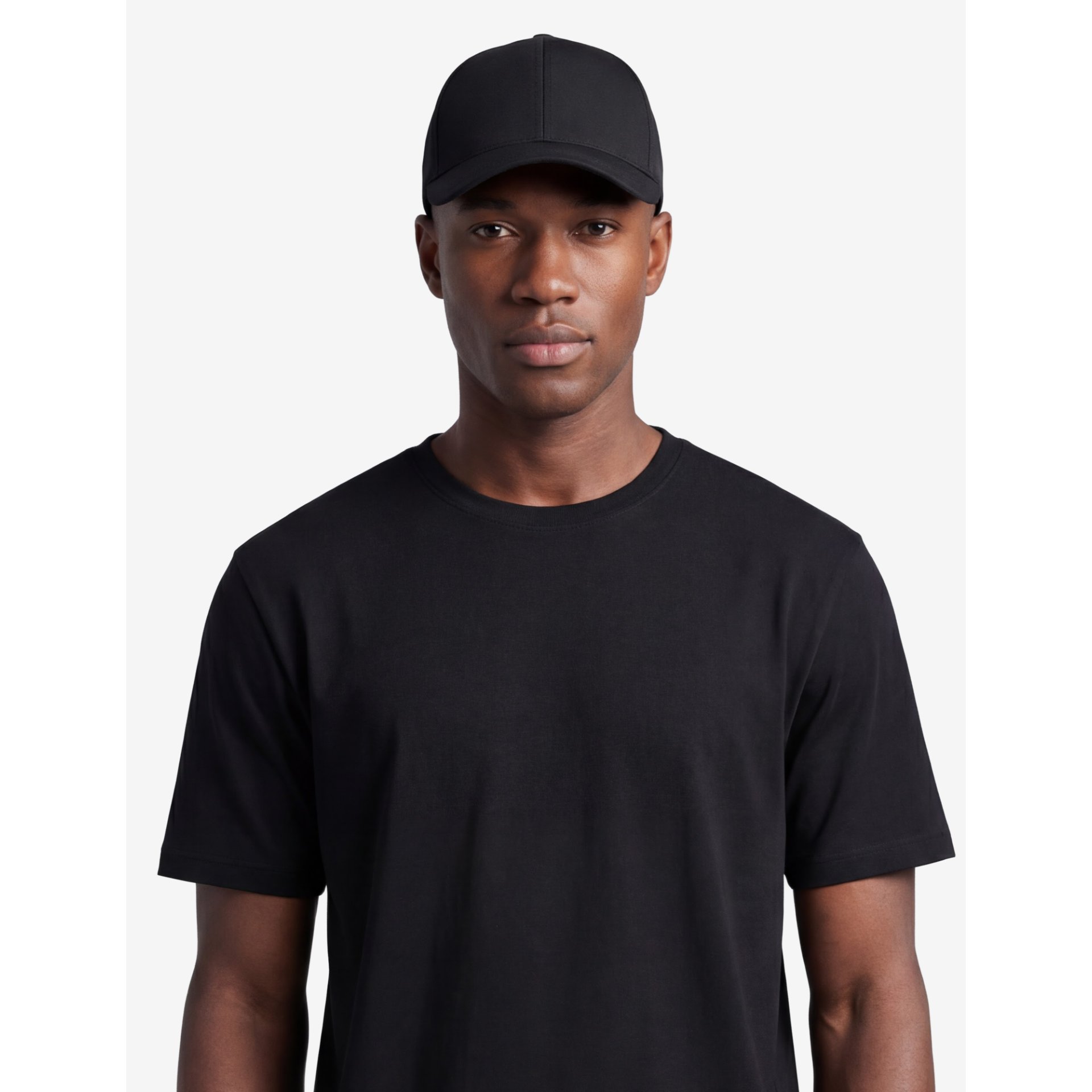 Baseball Cap, Schwarzes T-Shirt, Kurze Ärmel, Einfarbig, Casual Wear