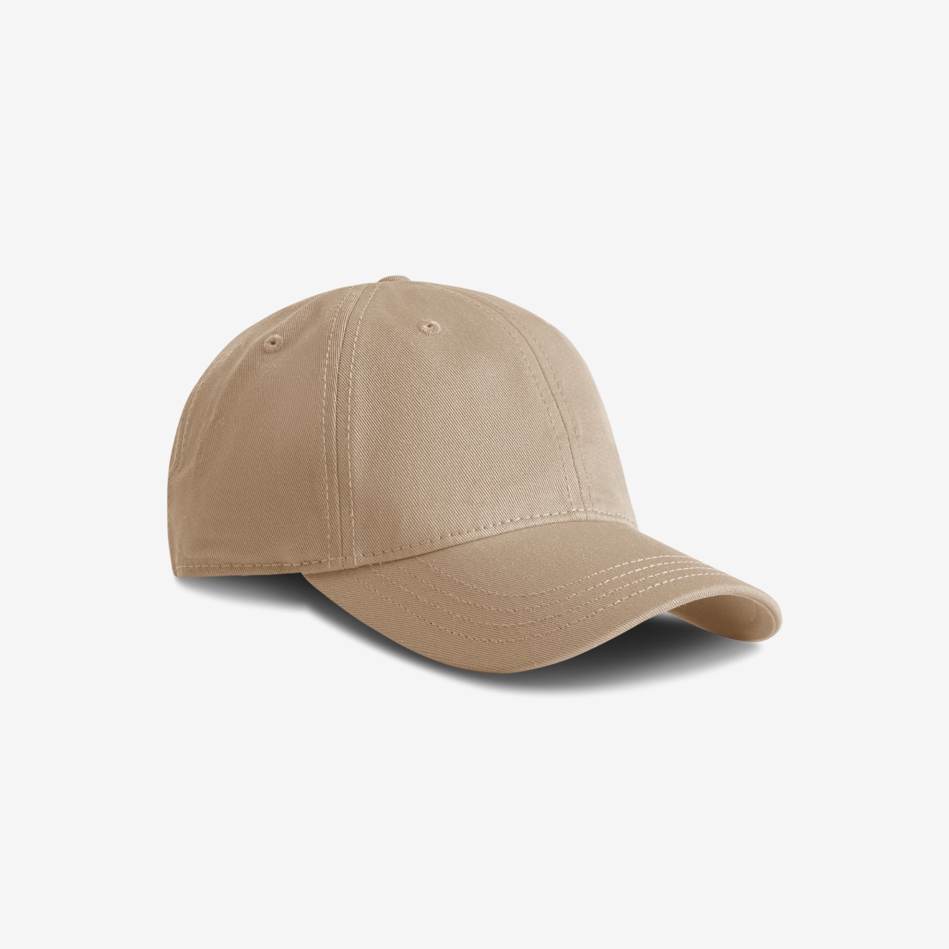 Baseballkappe, Beige, Baumwolle, Gebogener Schild, Sechs-panelig